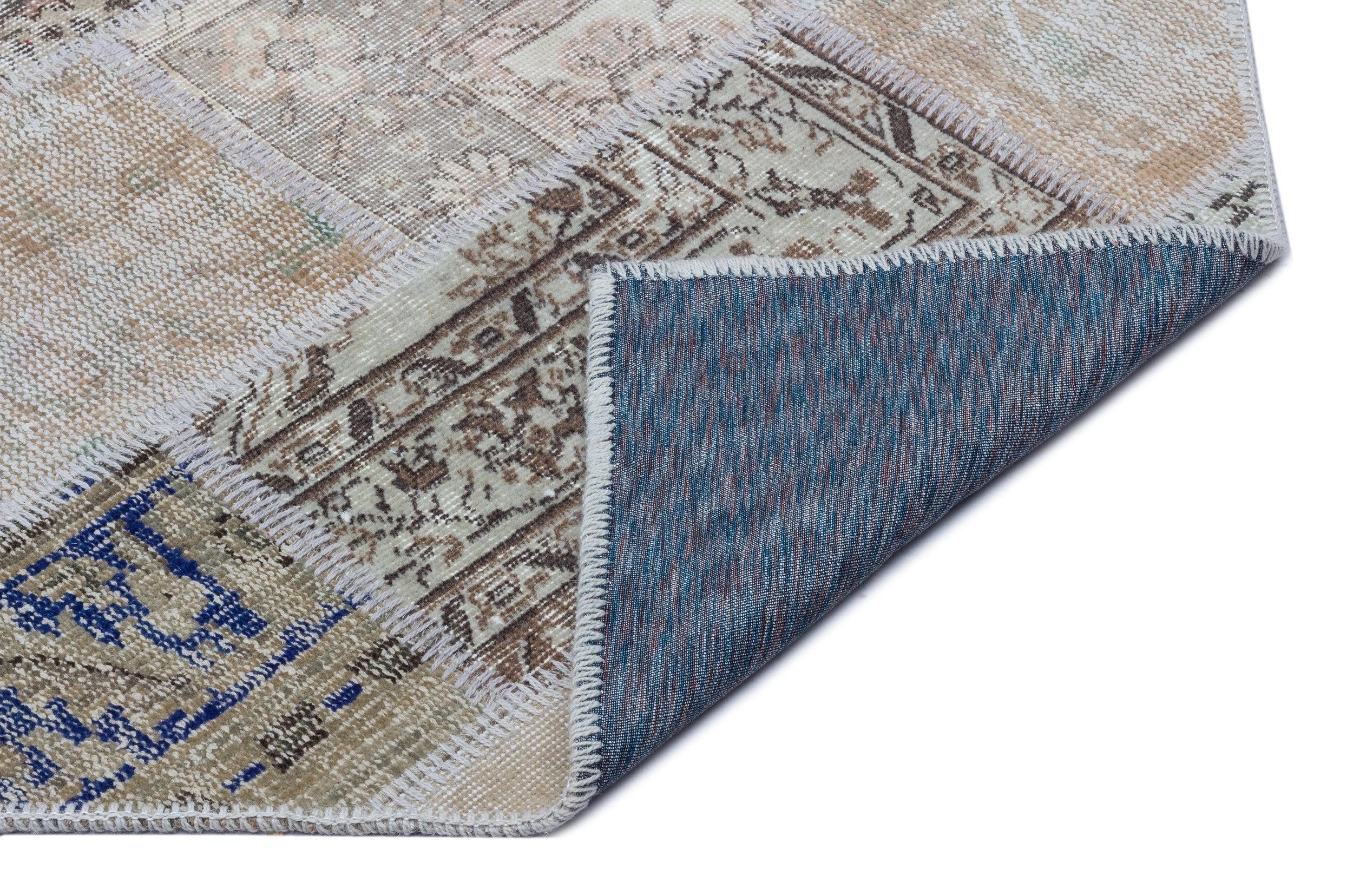 Iskece 26617 Beige Patchwork Wool Handmade Area Rug 3'11" x 5'11"