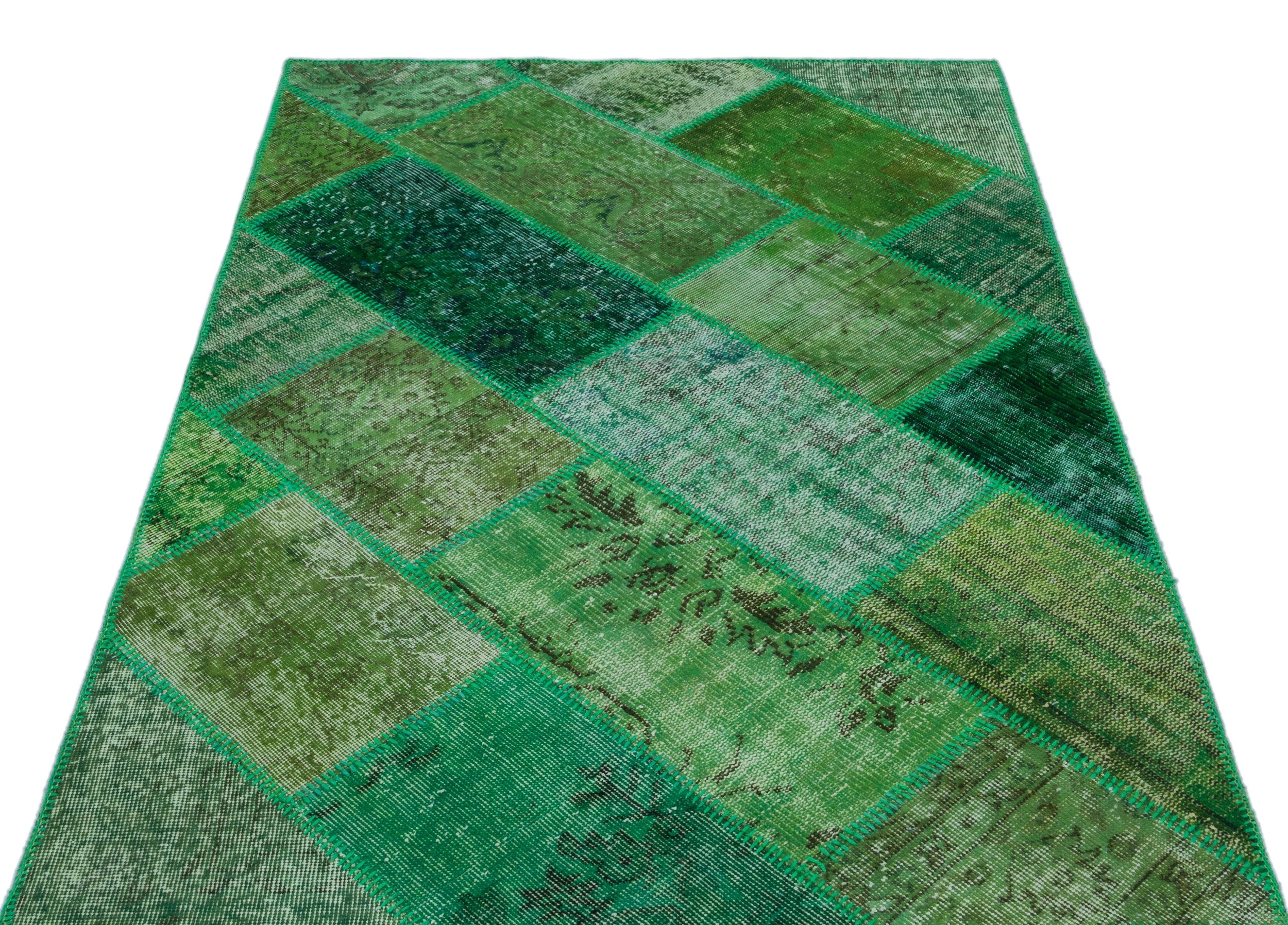 Iskece 26621 Green Vintage Wool Handmade Area Rug 3'11" x 5'11"