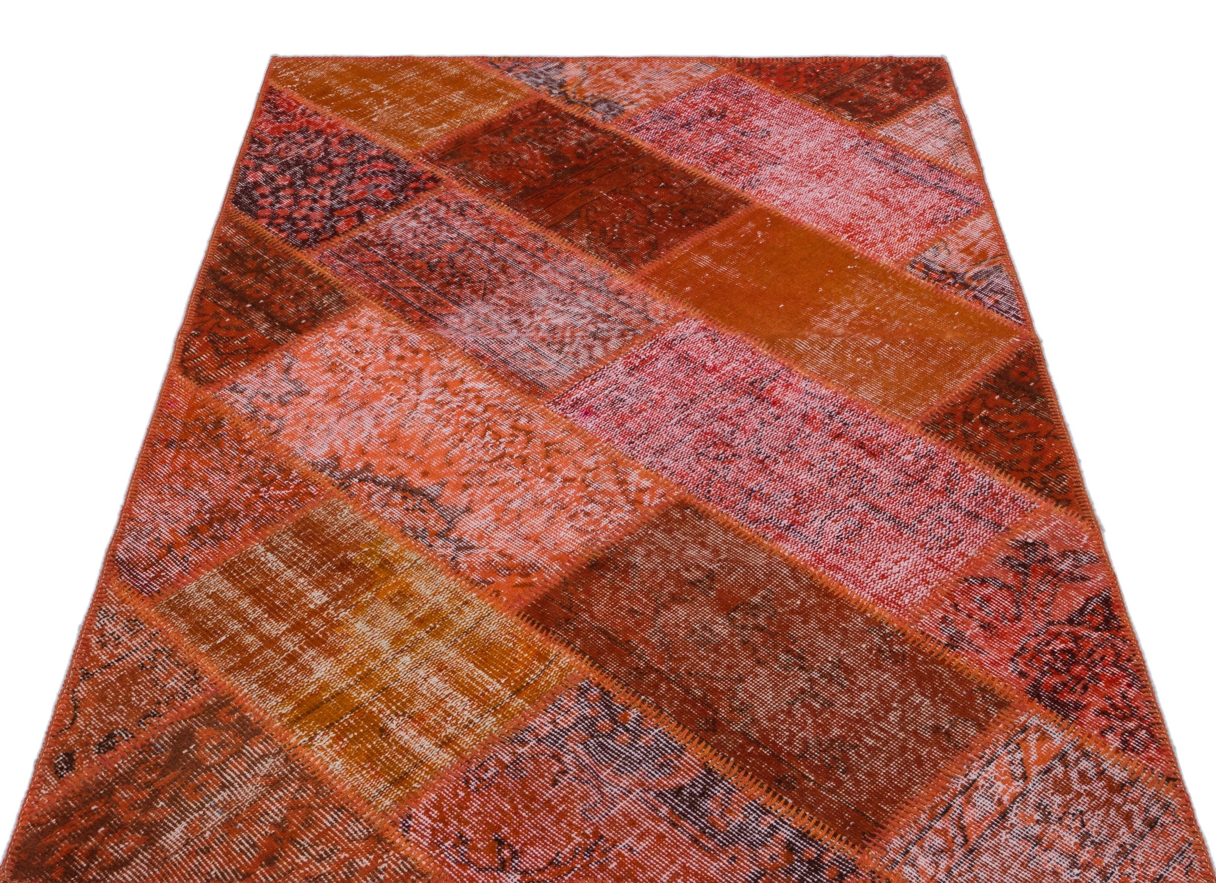 Iskece 26624 Red Patchwork Wool Handmade Area Rug 3'11" x 5'11"