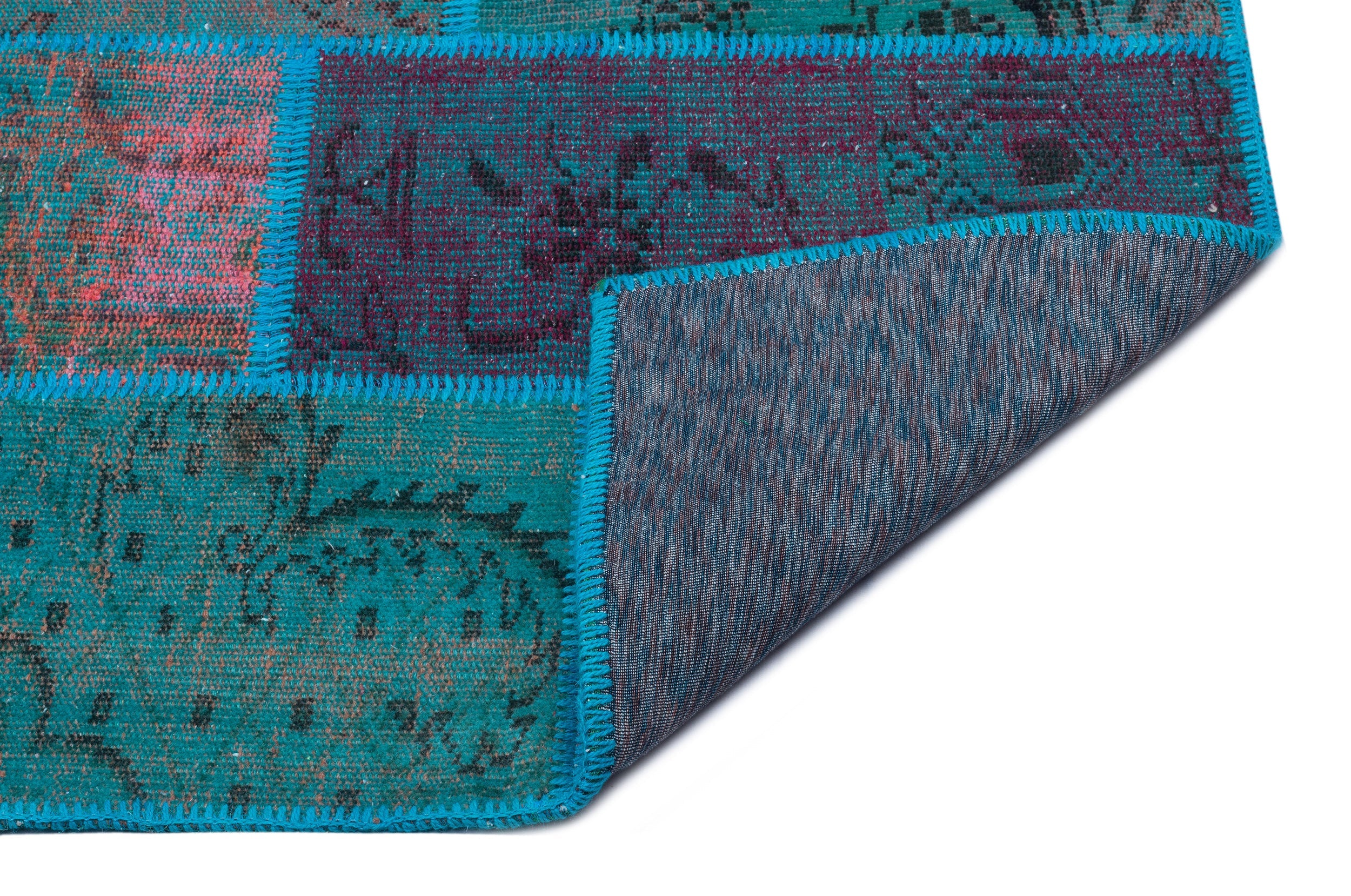 Iskece 26628 Turquoise Patchwork Wool Handmade Area Rug 3'11" x 5'11"