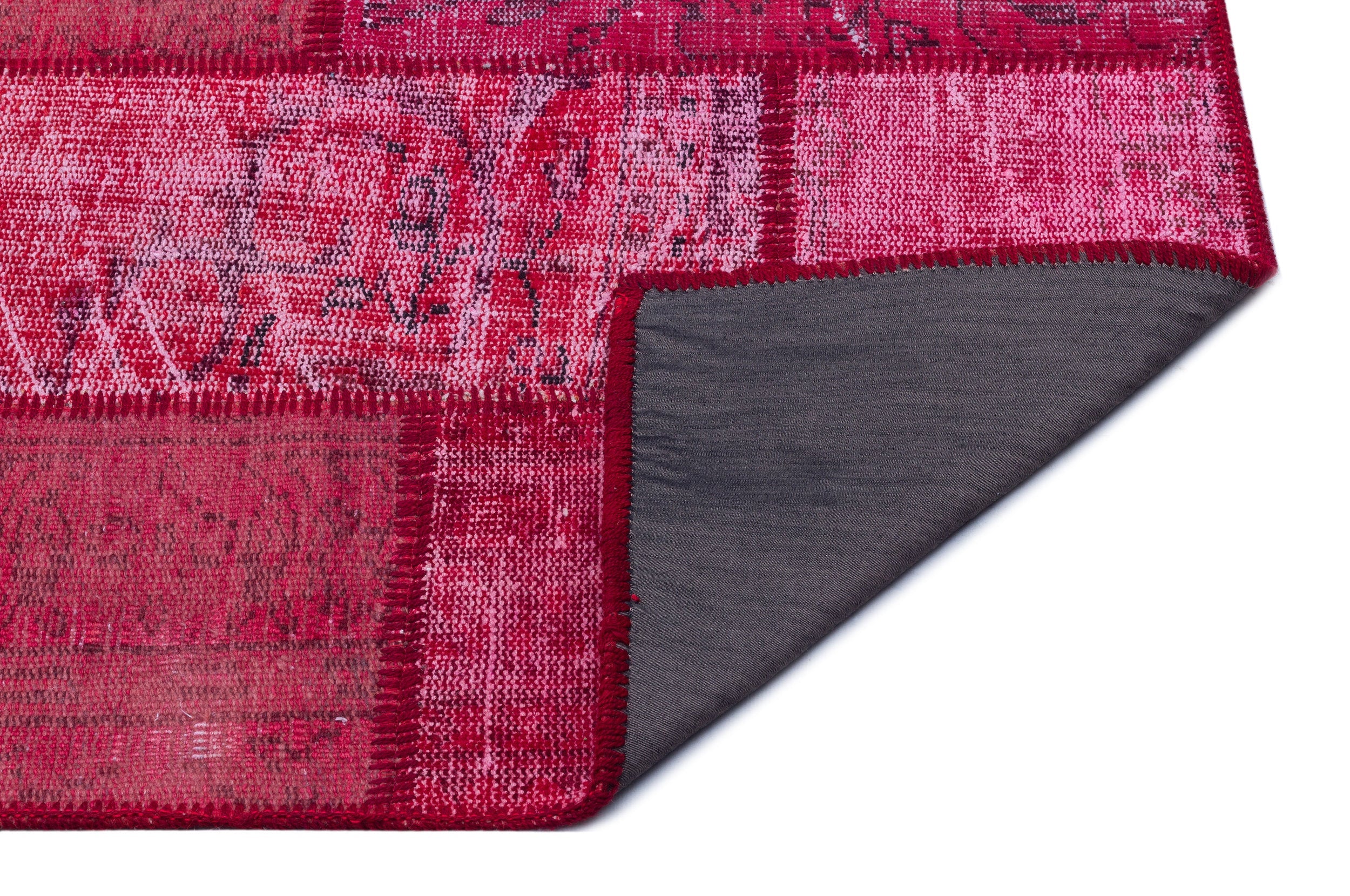 Iskece 26633 Red Patchwork Wool Handmade Area Rug 3'11" x 5'11"