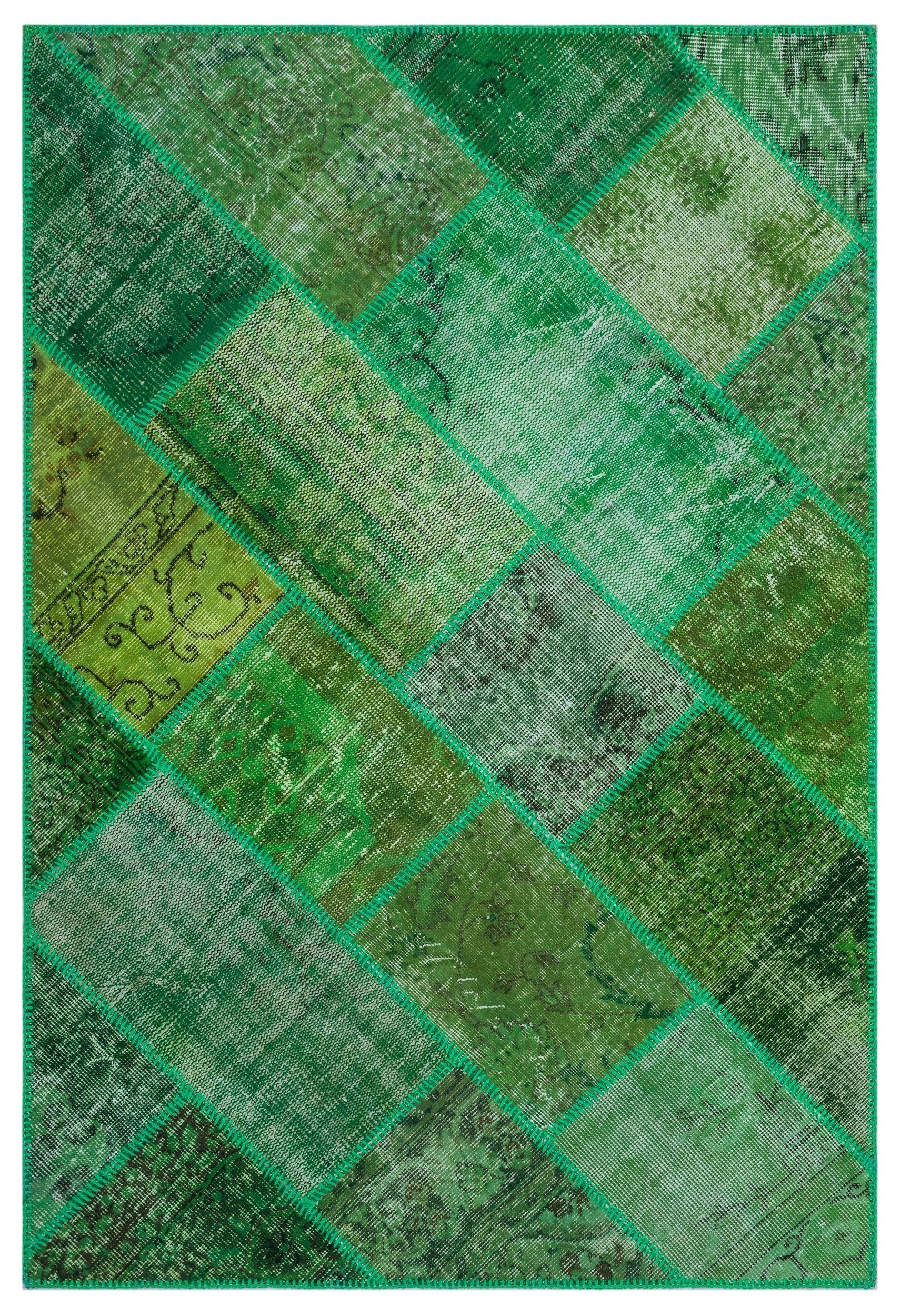 Iskece 26637 Green Vintage Wool Handmade Area Rug 3'11" x 5'11"