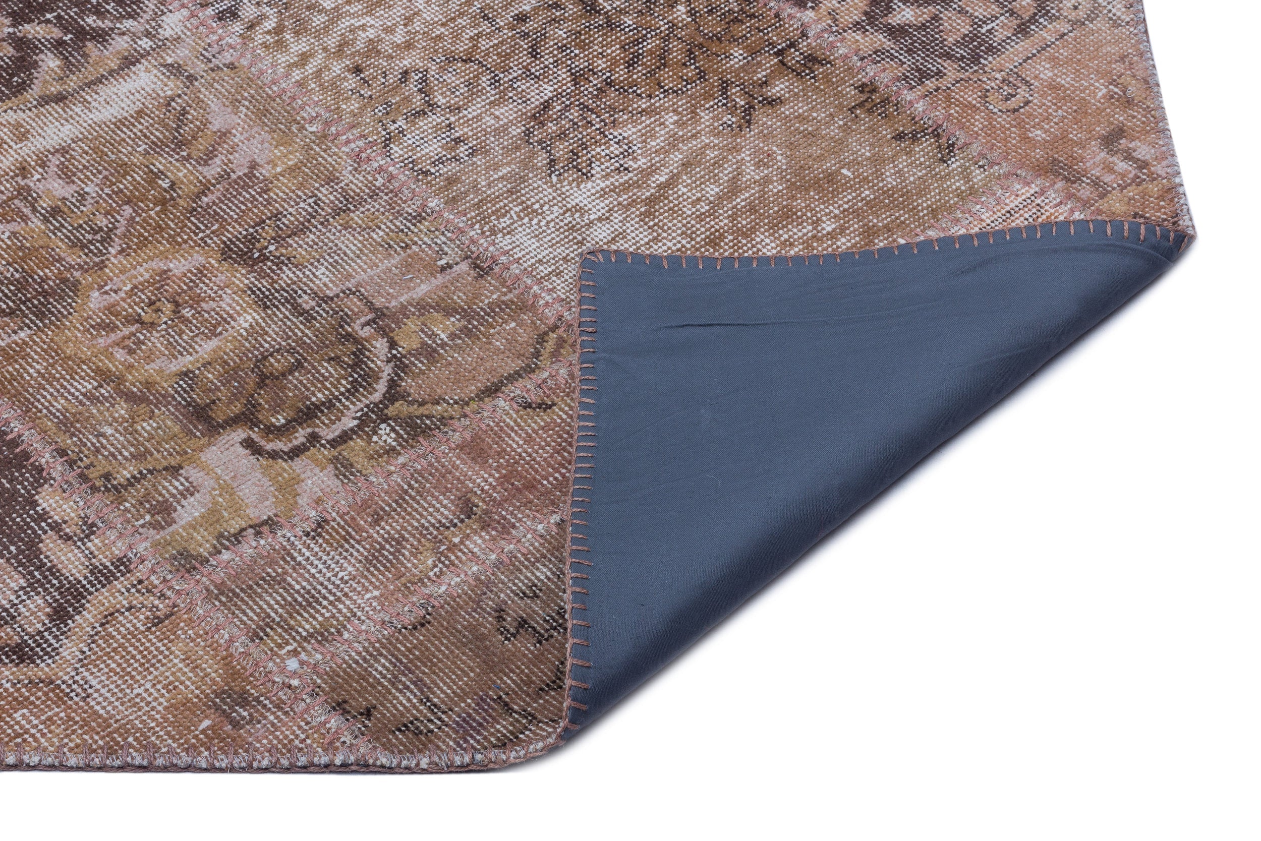 Iskece 26648 Brown Patchwork Wool Handmade Area Rug 3'11" x 5'11"