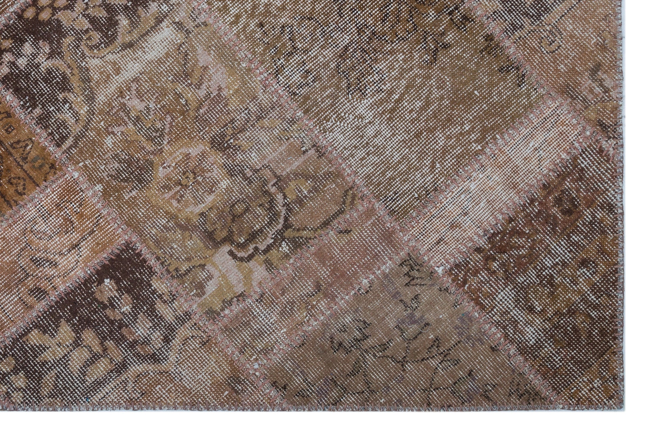 Iskece 26648 Brown Patchwork Wool Handmade Area Rug 3'11" x 5'11"
