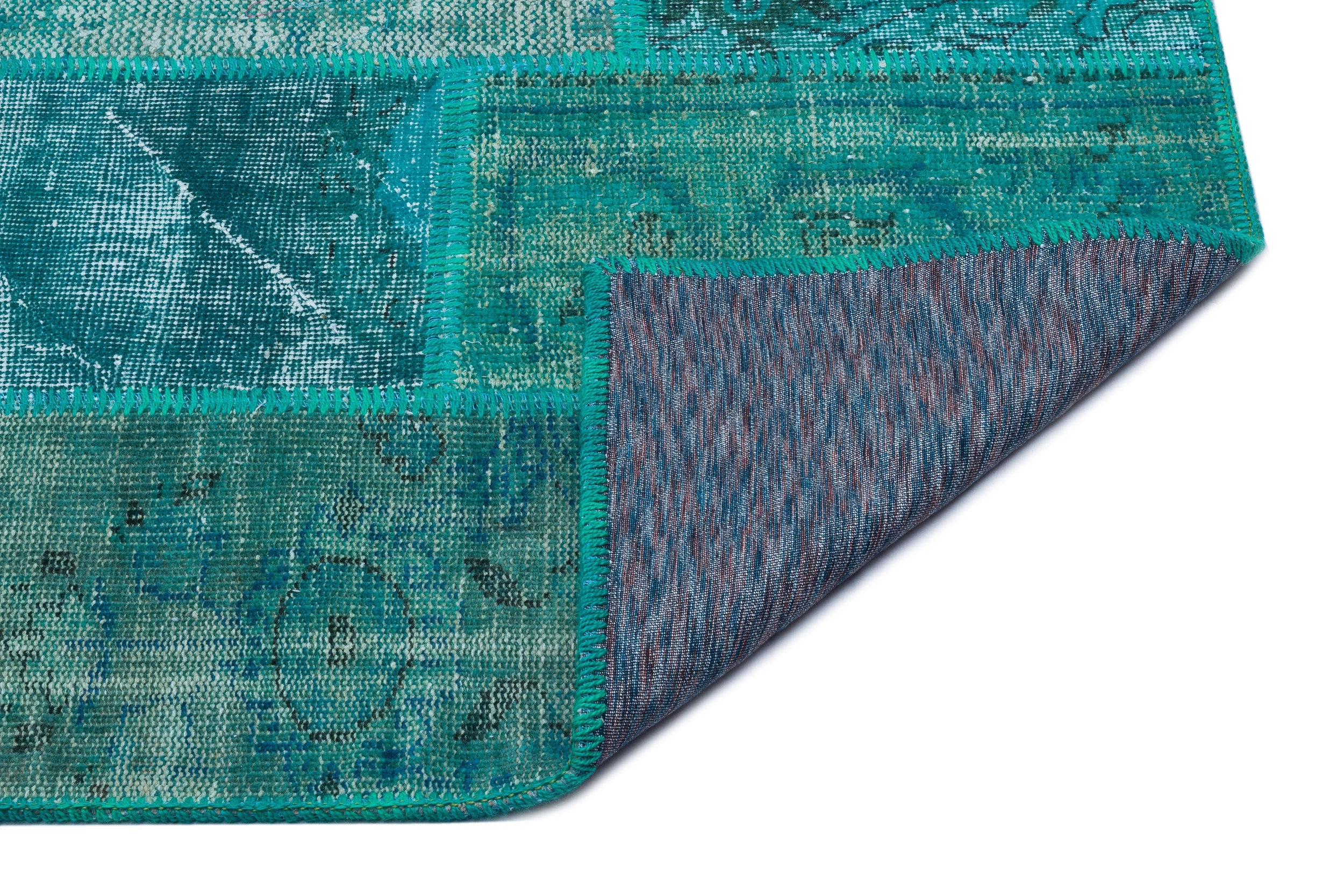 Iskece 26650 Turquoise Patchwork Wool Handmade Area Rug 3'11" x 5'11"