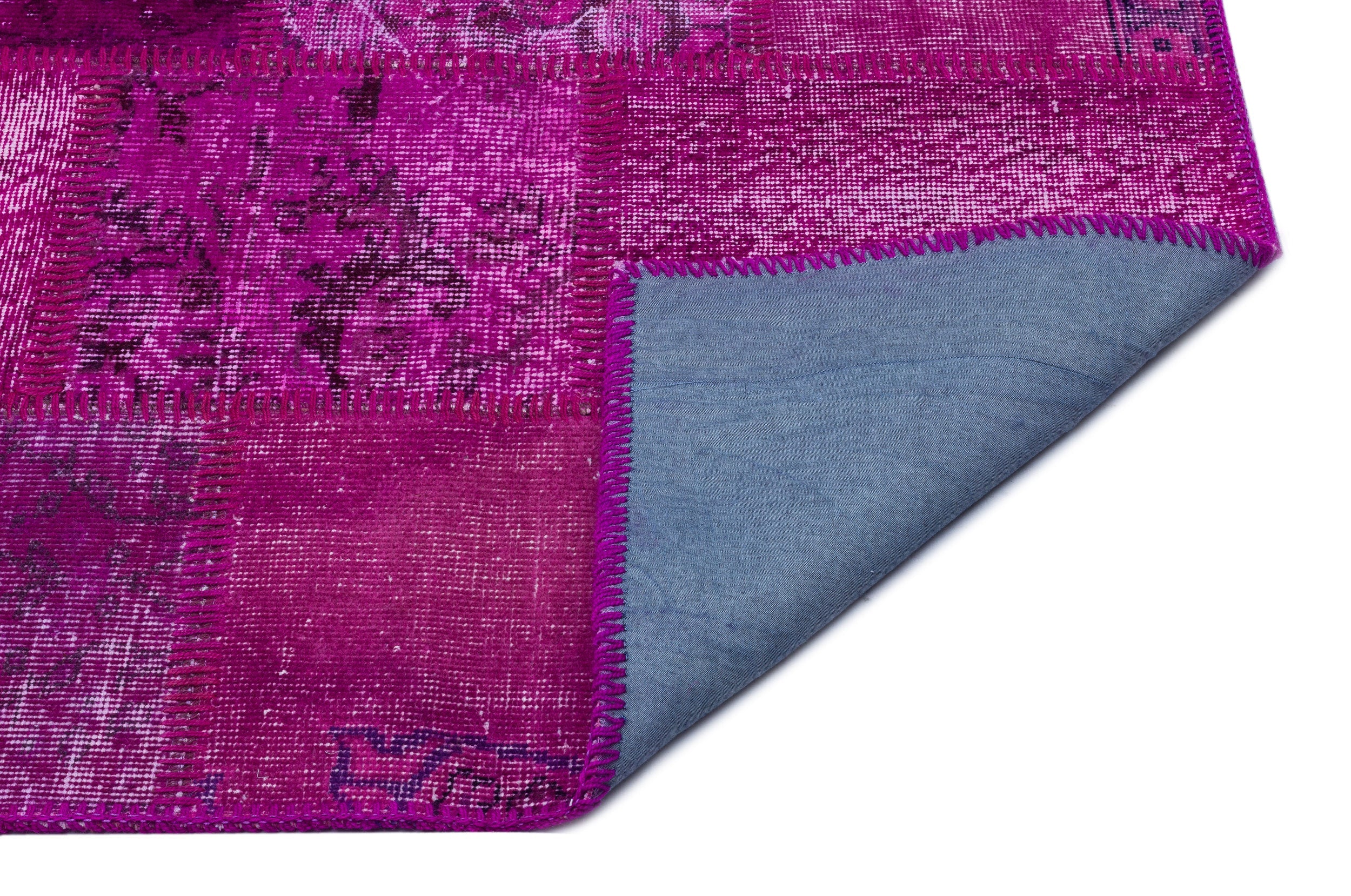 Iskece 26657 Pink Patchwork Wool Handmade Area Rug 3'11" x 5'11"
