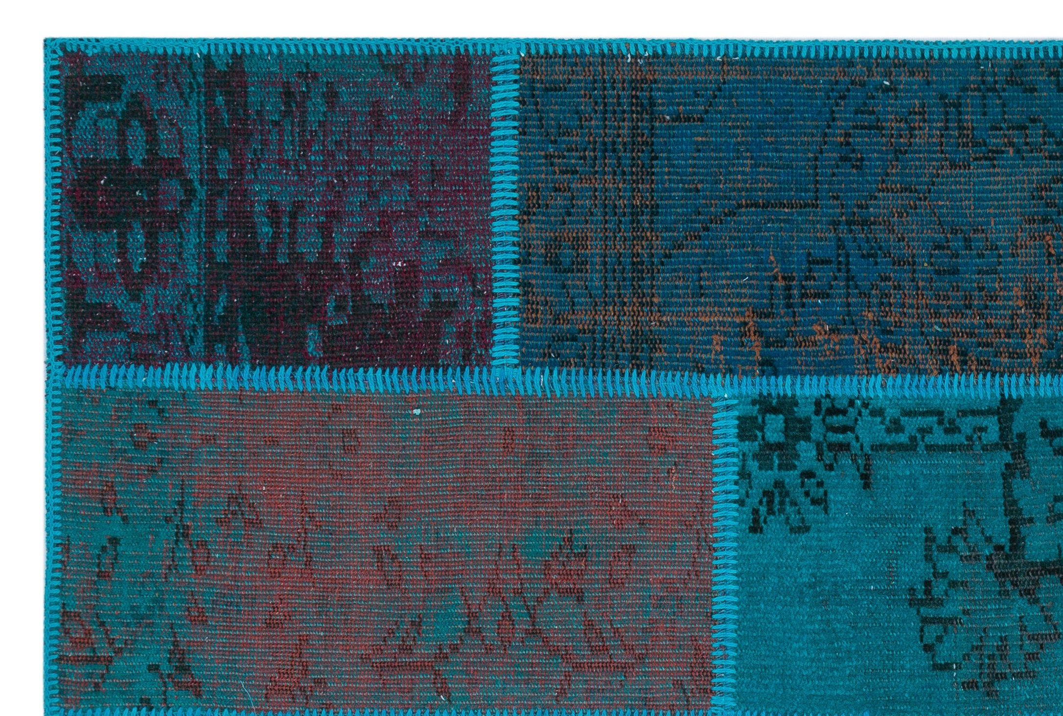 Iskece 26659 Turquoise Patchwork Wool Handmade Area Rug 3'11" x 5'11"