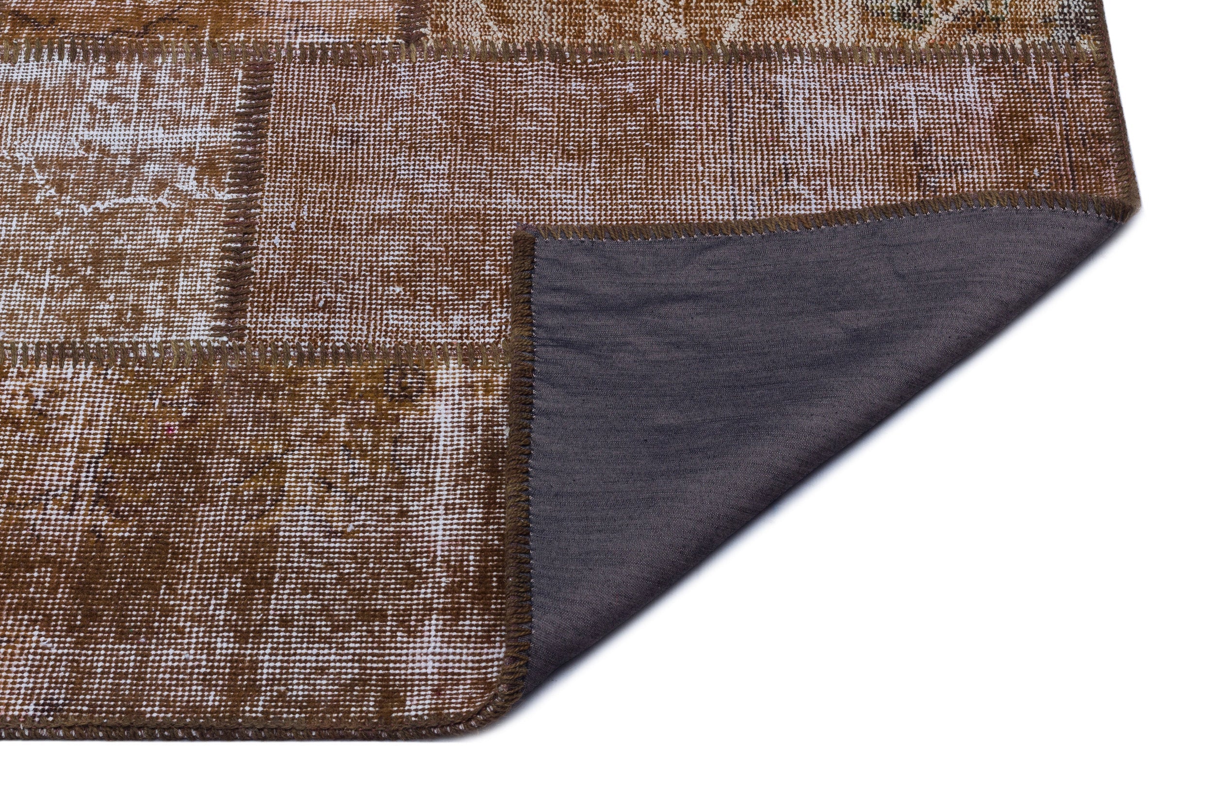 Iskece 26664 Brown Patchwork Wool Handmade Area Rug 3'11" x 5'11"
