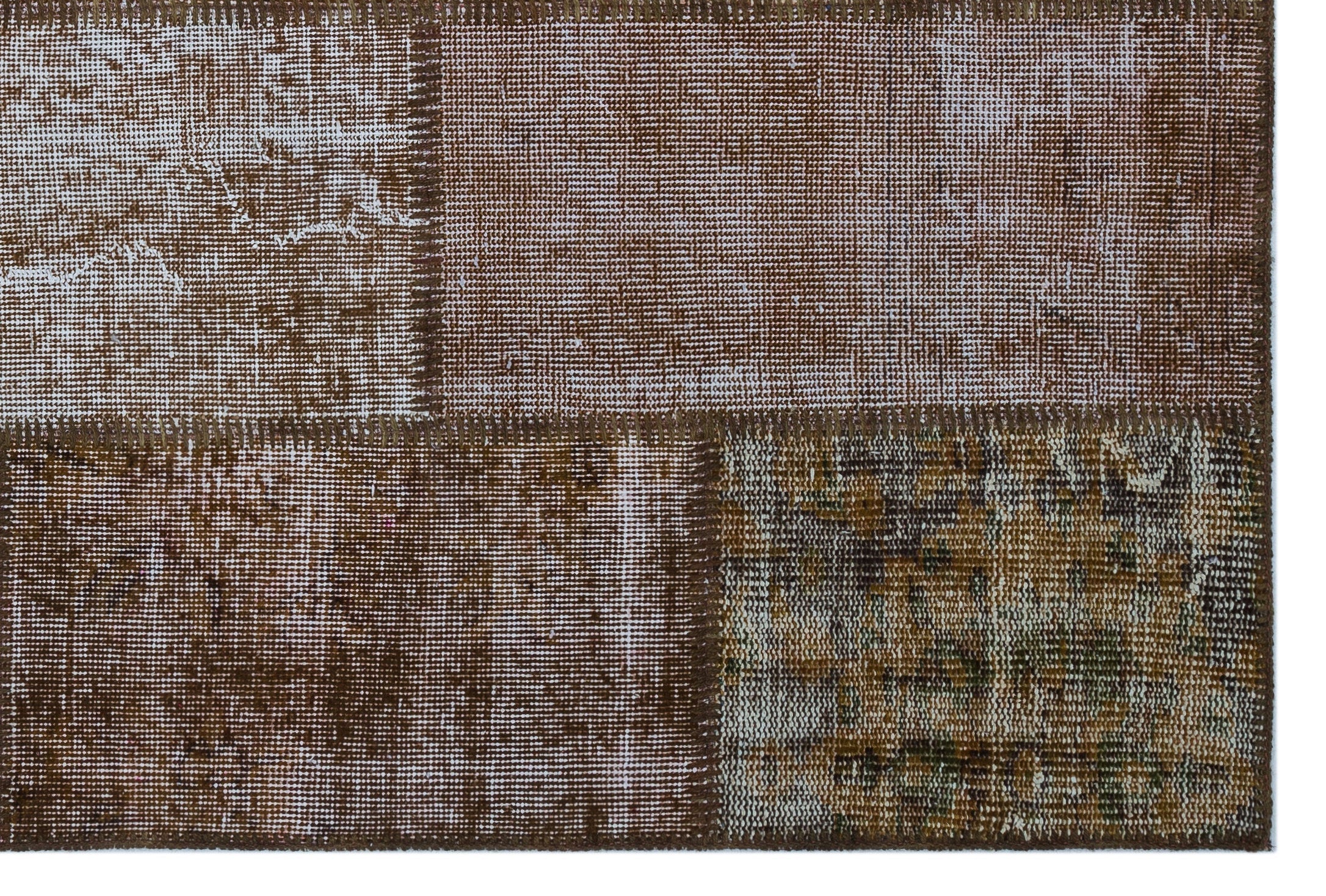 Iskece 26664 Brown Patchwork Wool Handmade Area Rug 3'11" x 5'11"