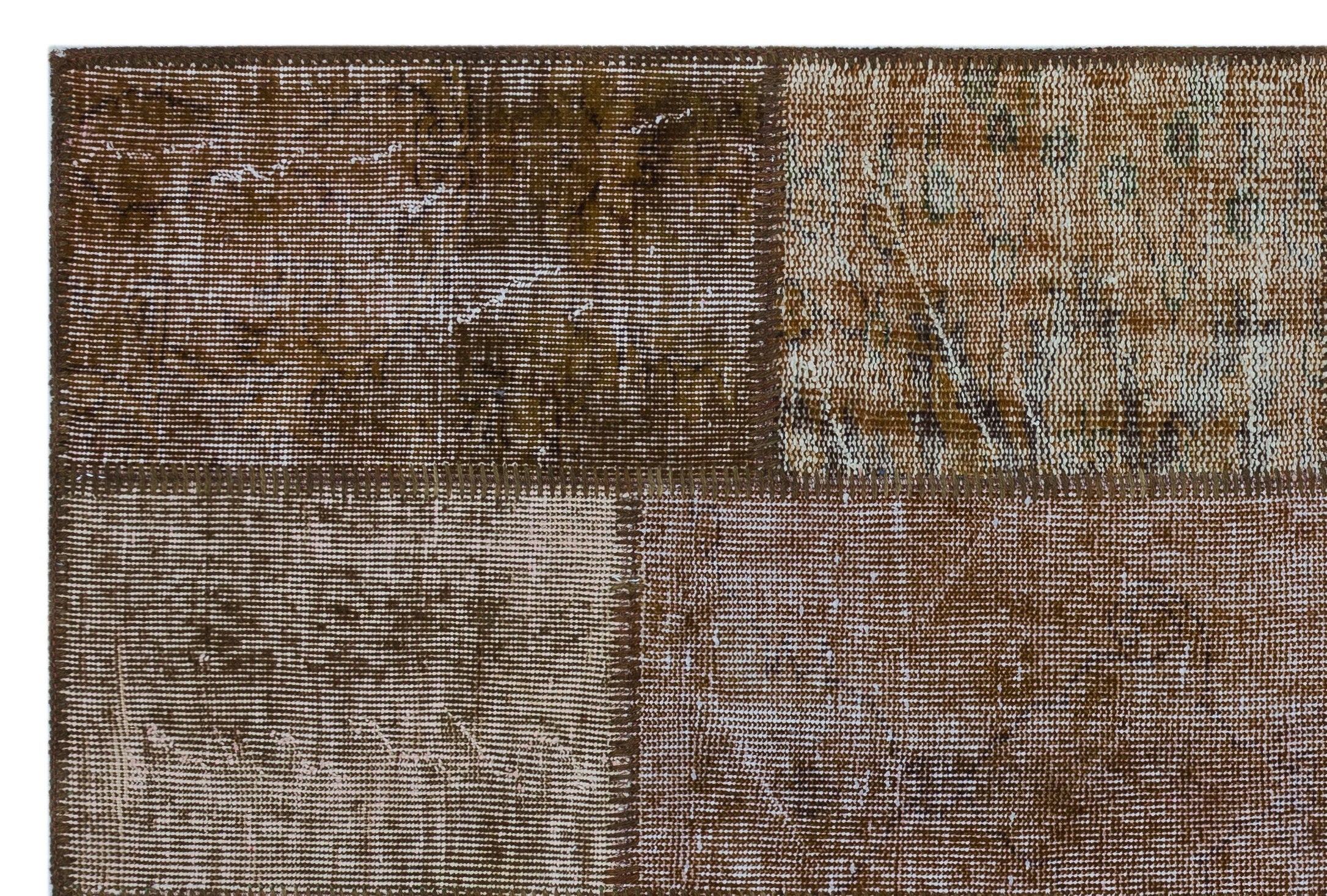 Iskece 26664 Brown Patchwork Wool Handmade Area Rug 3'11" x 5'11"