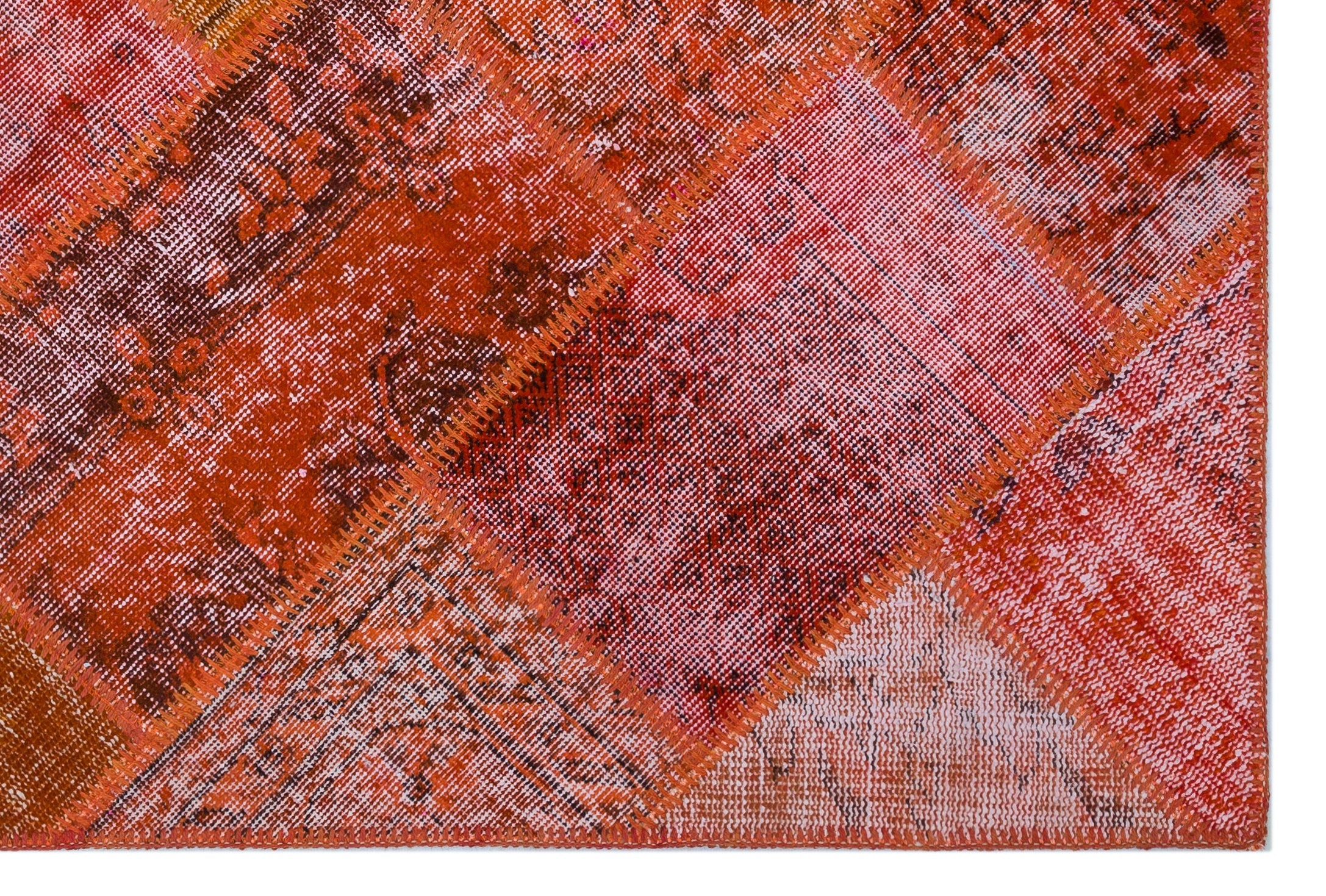 Iskece 26666 Red Patchwork Wool Handmade Area Rug 3'11" x 5'11"