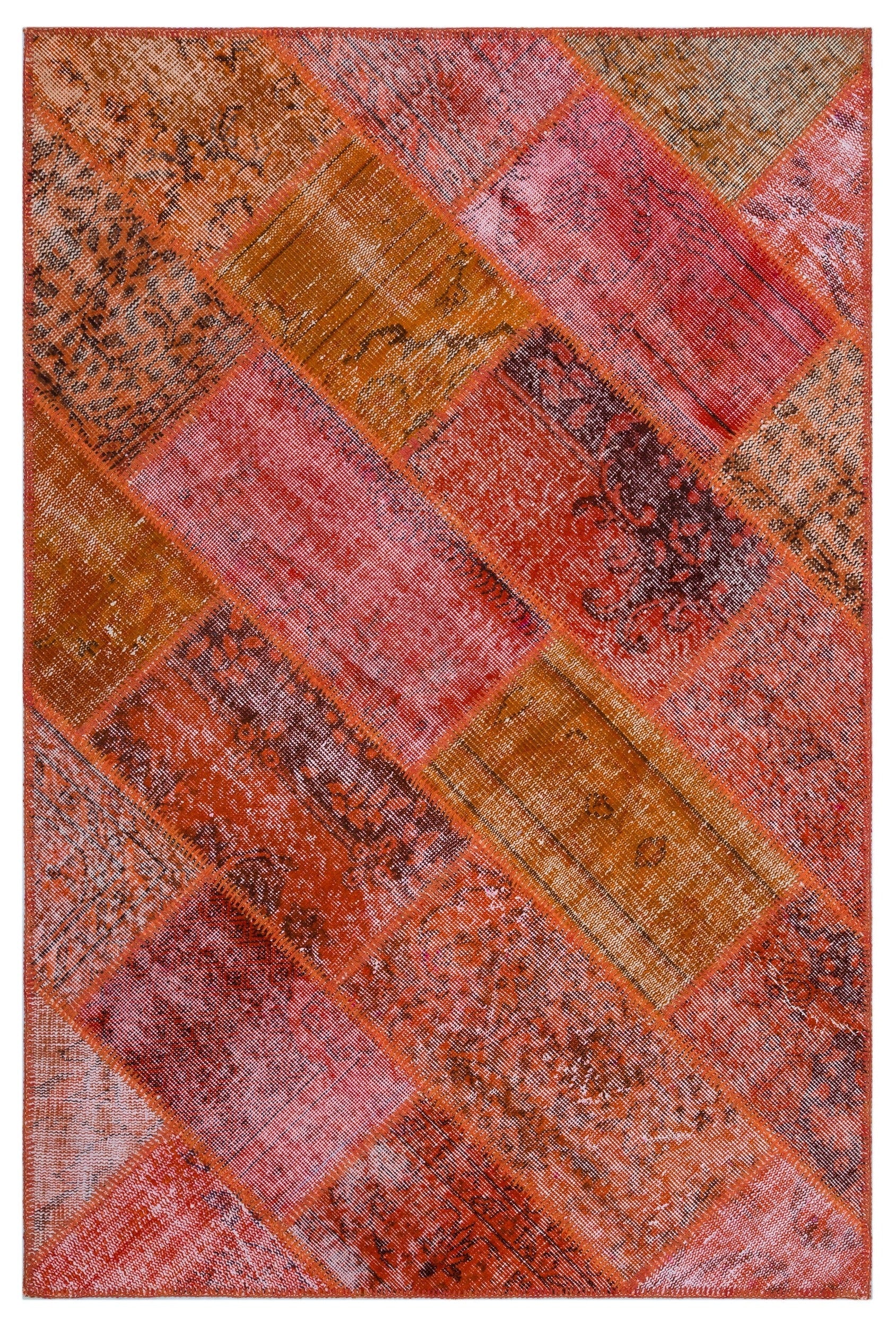 Iskece 26666 Red Patchwork Wool Handmade Area Rug 3'11" x 5'11"
