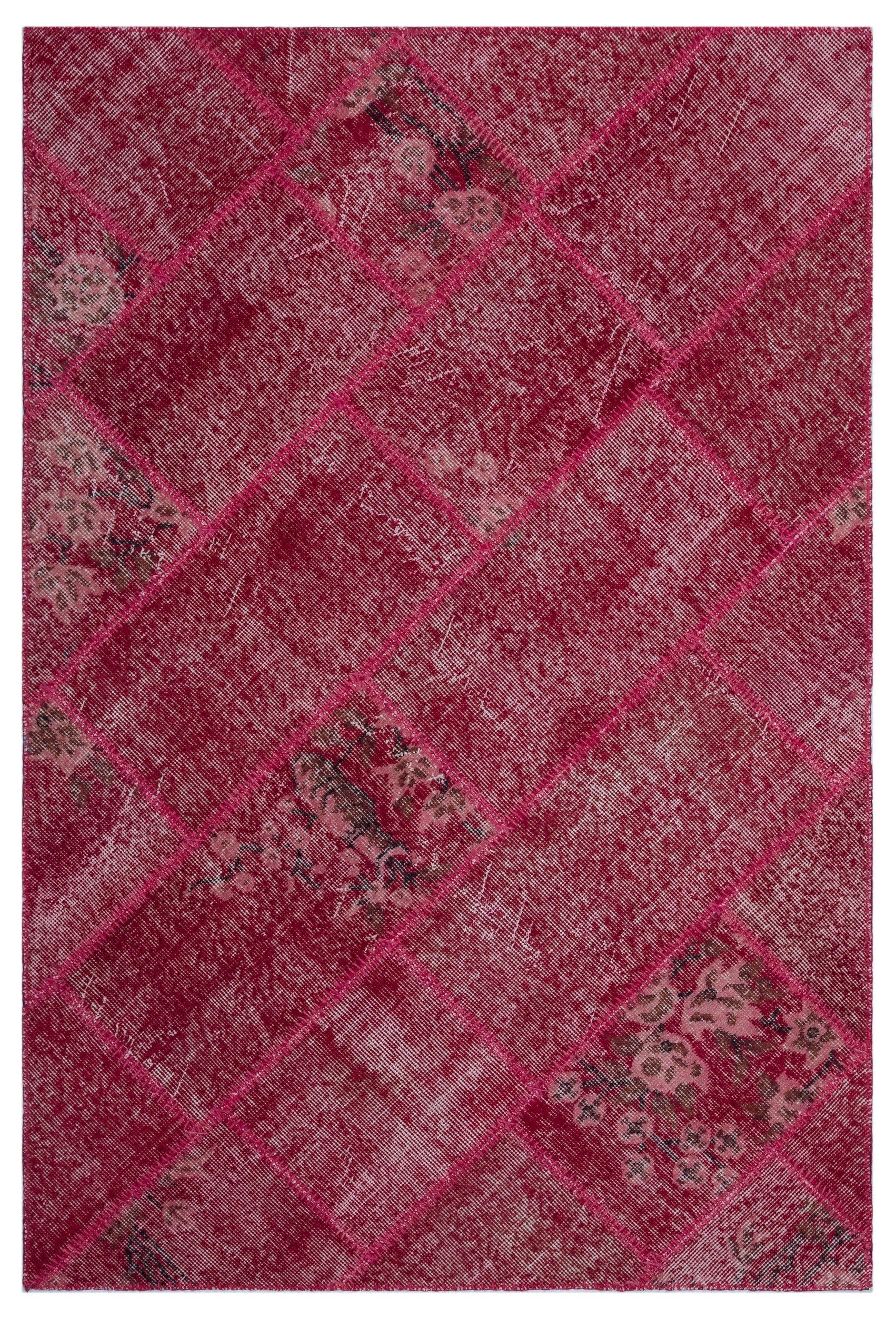Iskece 26684 Red Patchwork Wool Handmade Area Rug 3'11" x 5'11"