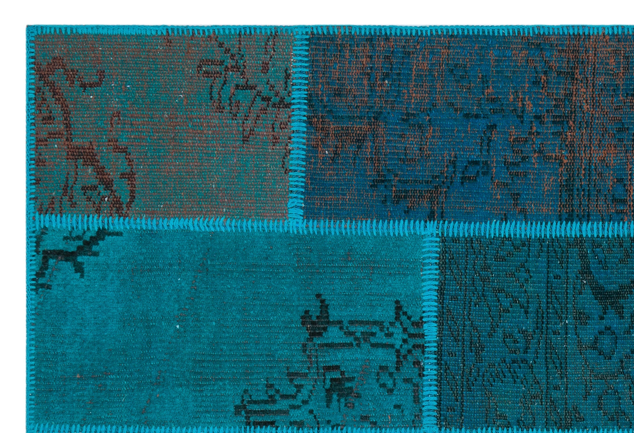 Iskece 26694 Turquoise Patchwork Wool Handmade Area Rug 3'11" x 5'11"