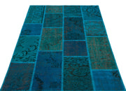Iskece 26723 Turquoise Patchwork Wool Handmade Area Rug 3'11" x 5'11"