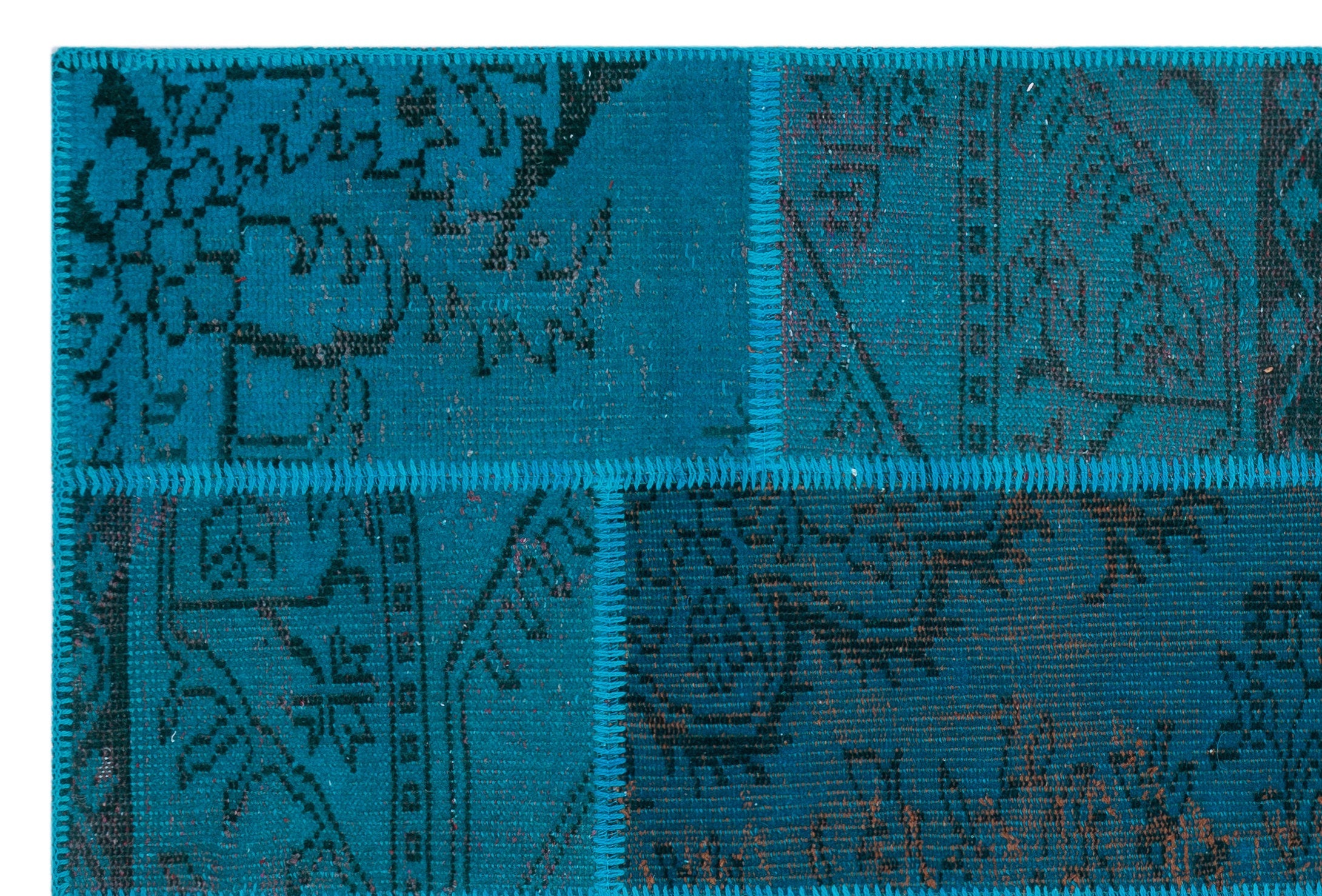 Iskece 26723 Turquoise Patchwork Wool Handmade Area Rug 3'11" x 5'11"
