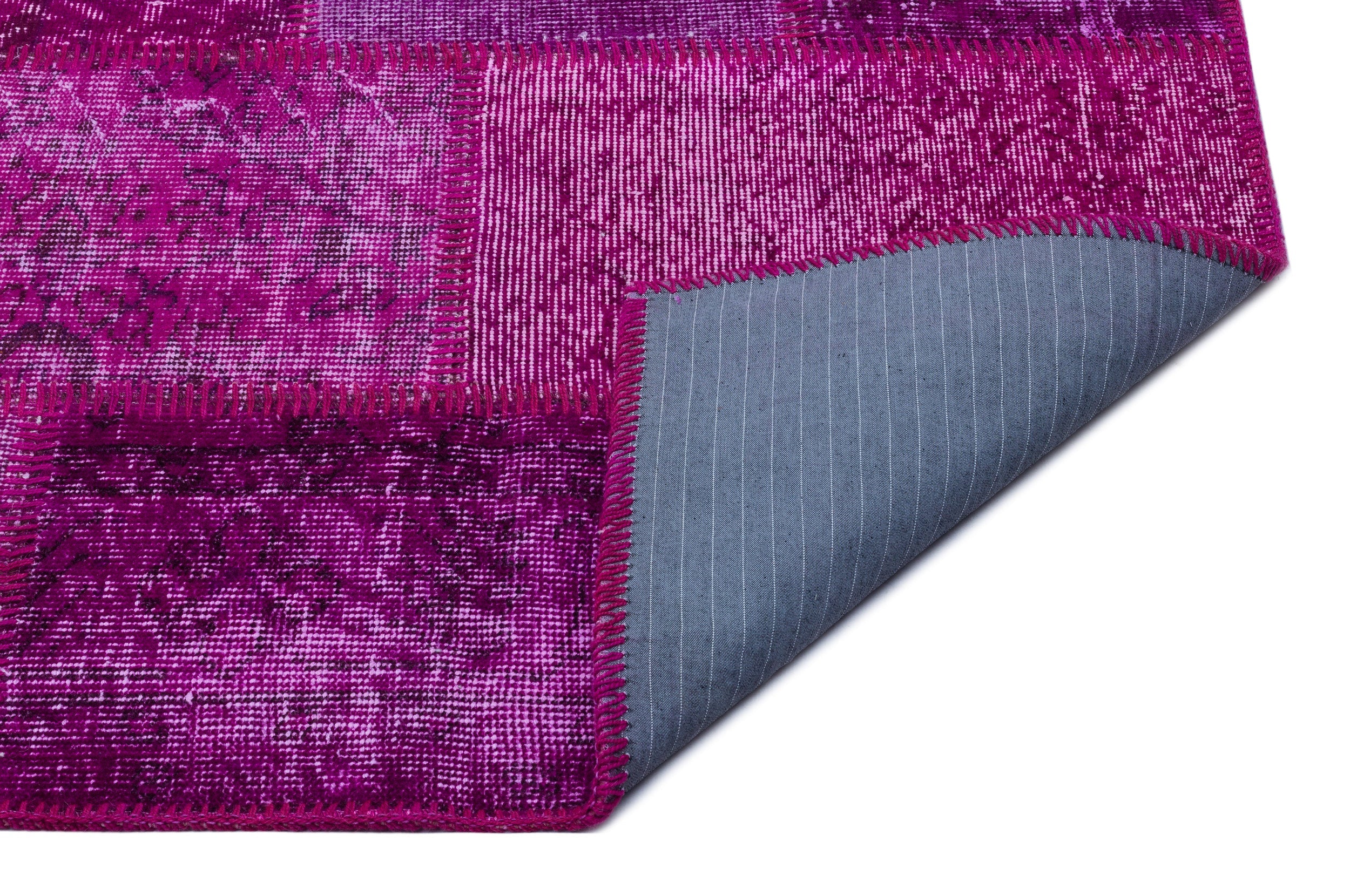 Iskece 26703 Pink Patchwork Wool Handmade Area Rug 3'11" x 5'11"