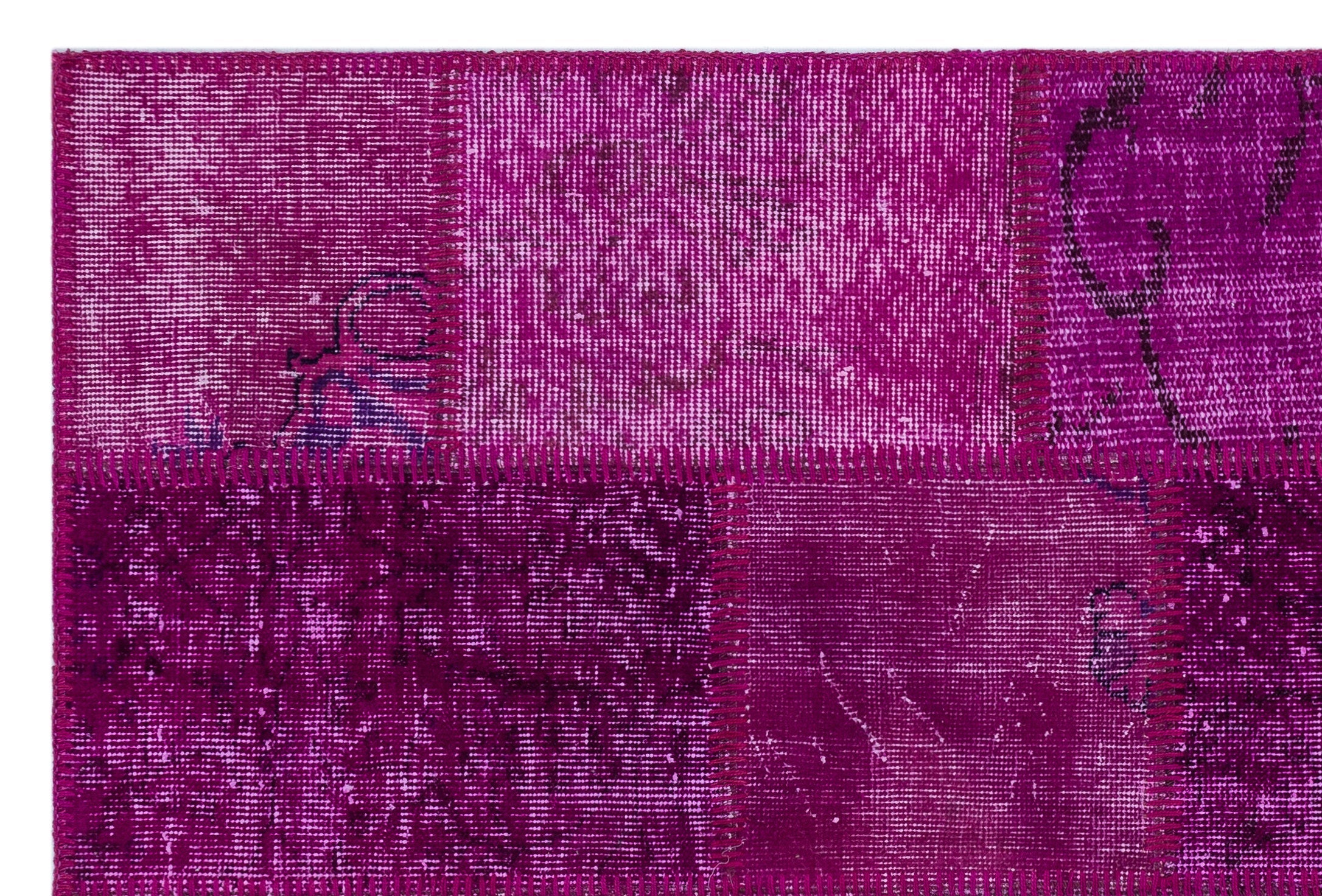 Iskece 26826 Pink Patchwork Wool Handmade Area Rug 3'11" x 5'11"