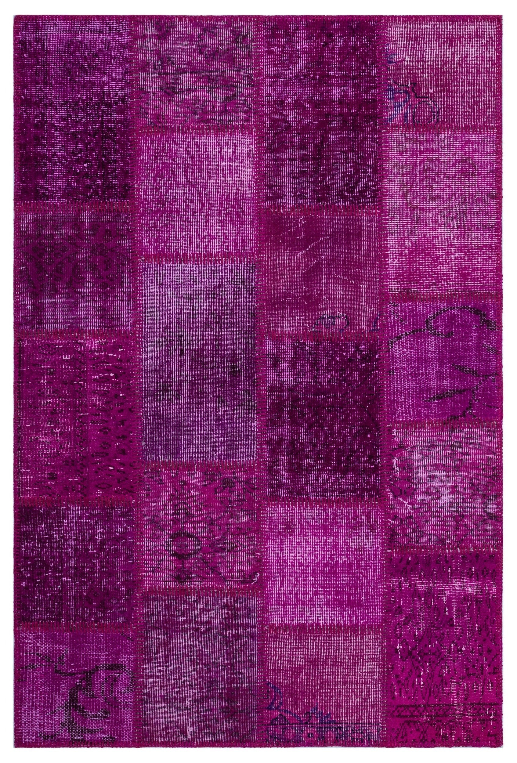 Iskece 26826 Pink Patchwork Wool Handmade Area Rug 3'11" x 5'11"