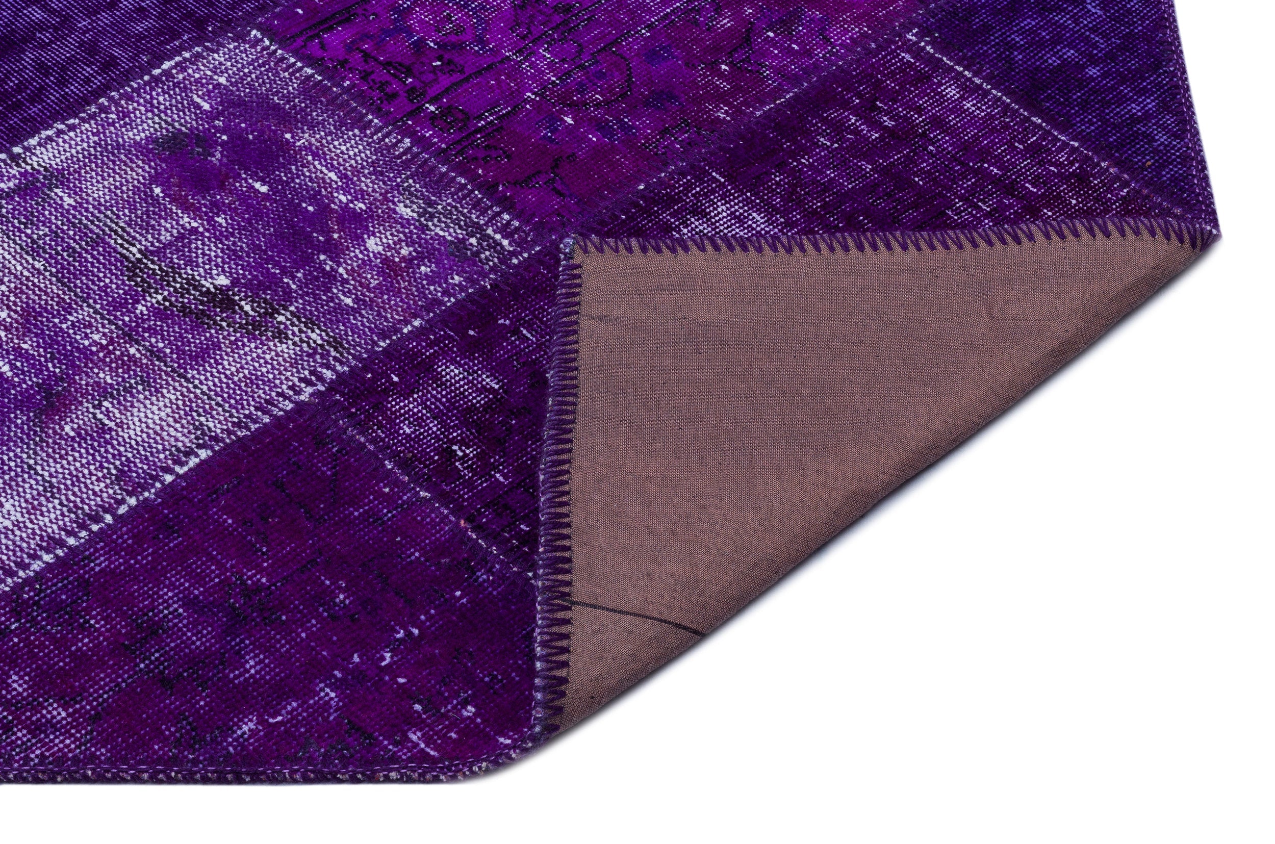 Iskece 26722 Purple Patchwork Wool Handmade Area Rug 3'11" x 5'11"