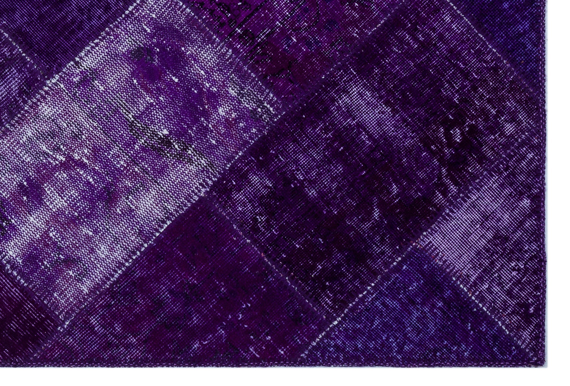 Iskece 26722 Purple Patchwork Wool Handmade Area Rug 3'11" x 5'11"