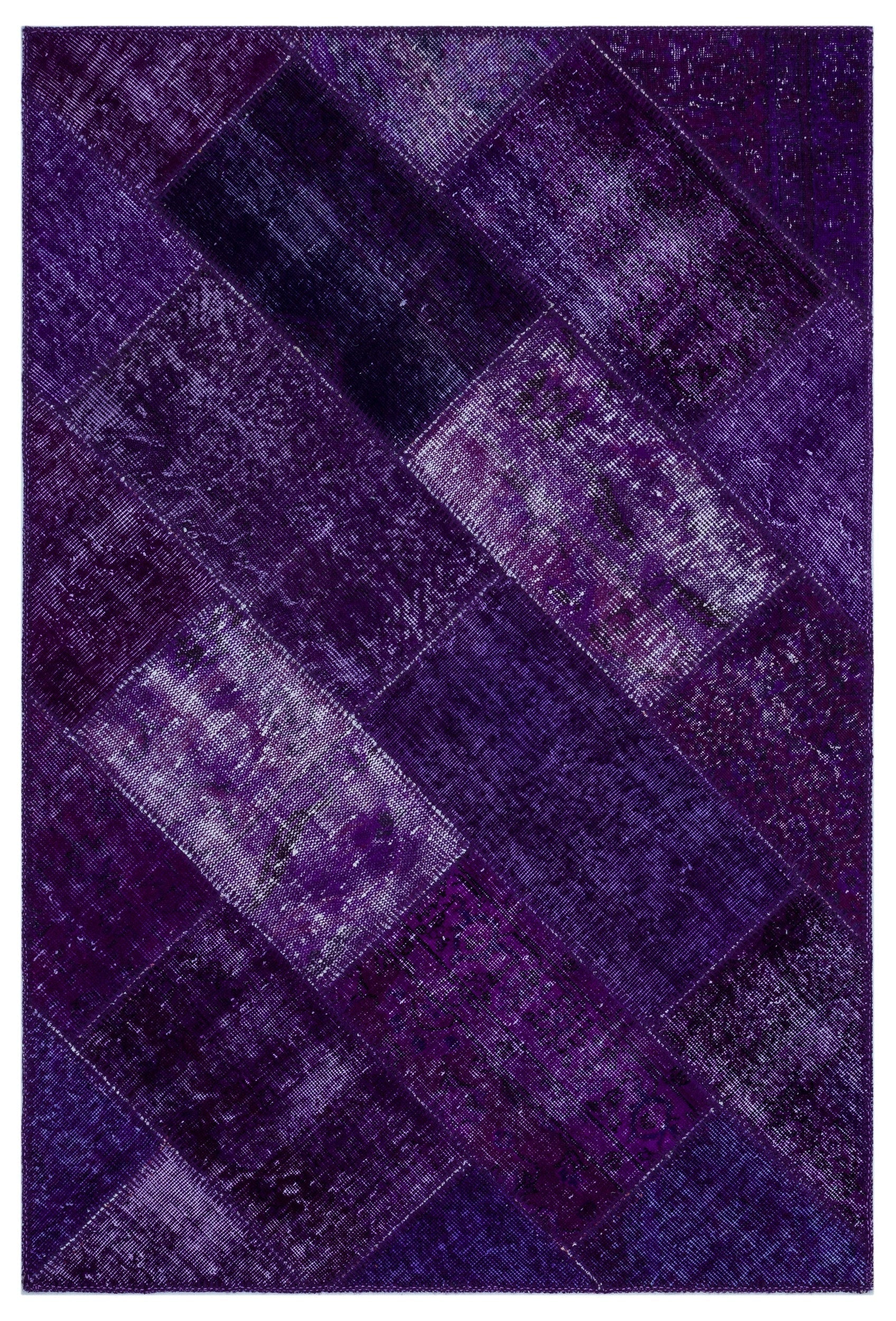 Iskece 26722 Purple Patchwork Wool Handmade Area Rug 3'11" x 5'11"