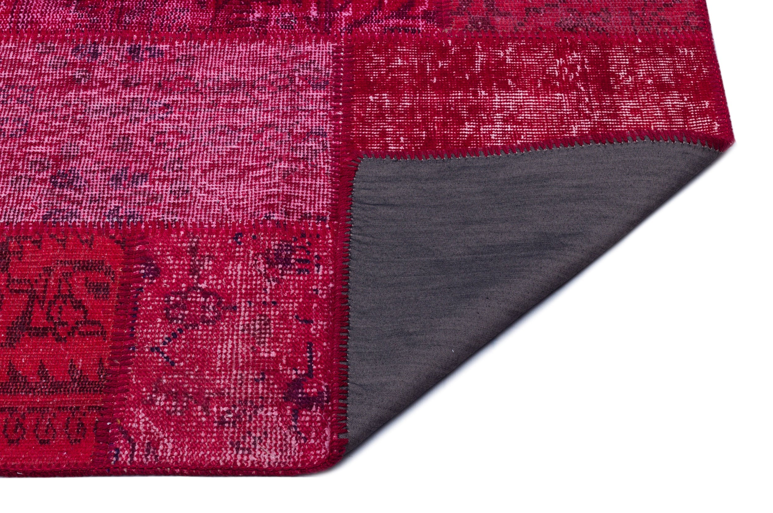 Iskece 26728 Red Patchwork Wool Handmade Area Rug 3'11" x 5'11"