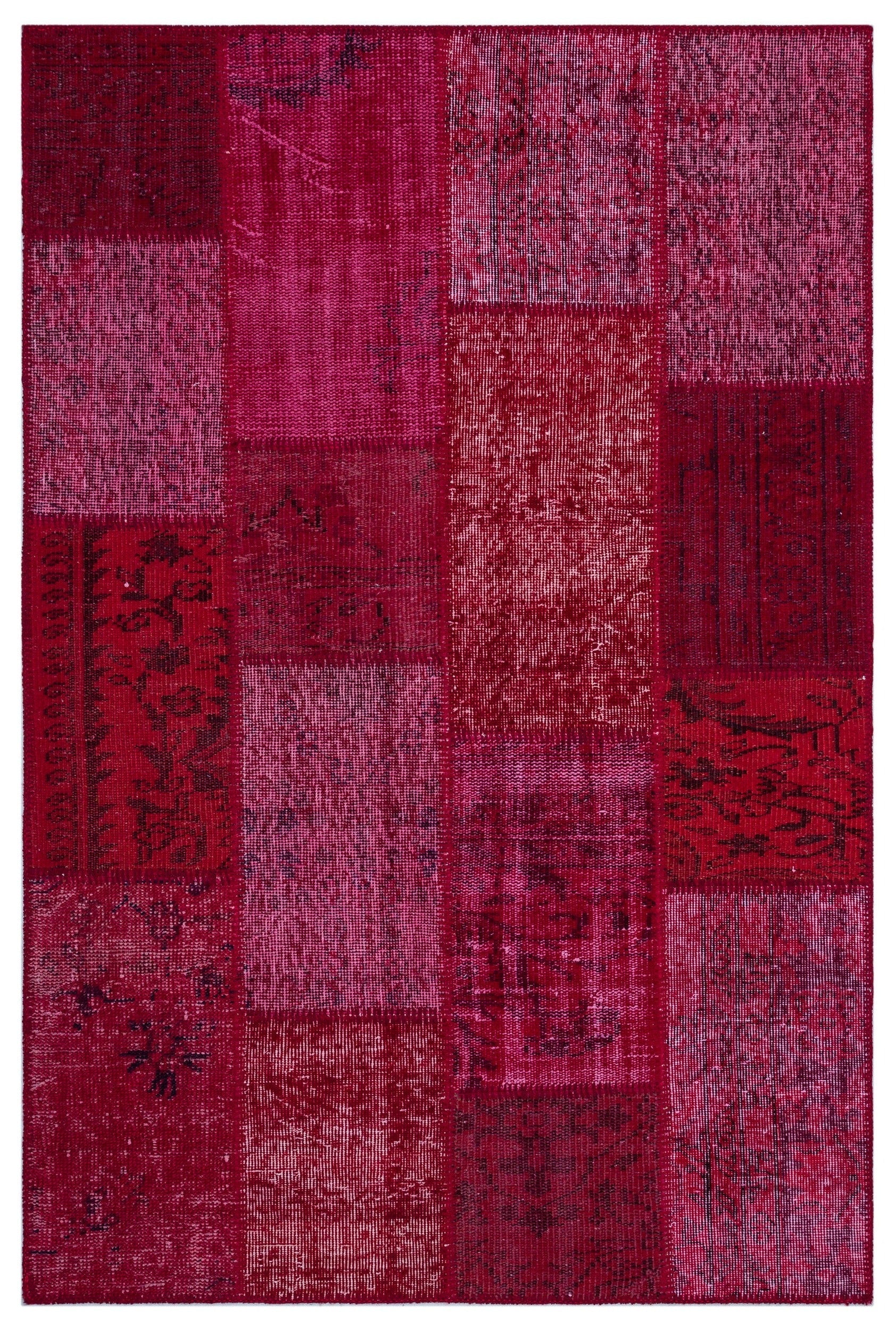 Iskece 26728 Red Patchwork Wool Handmade Area Rug 3'11" x 5'11"