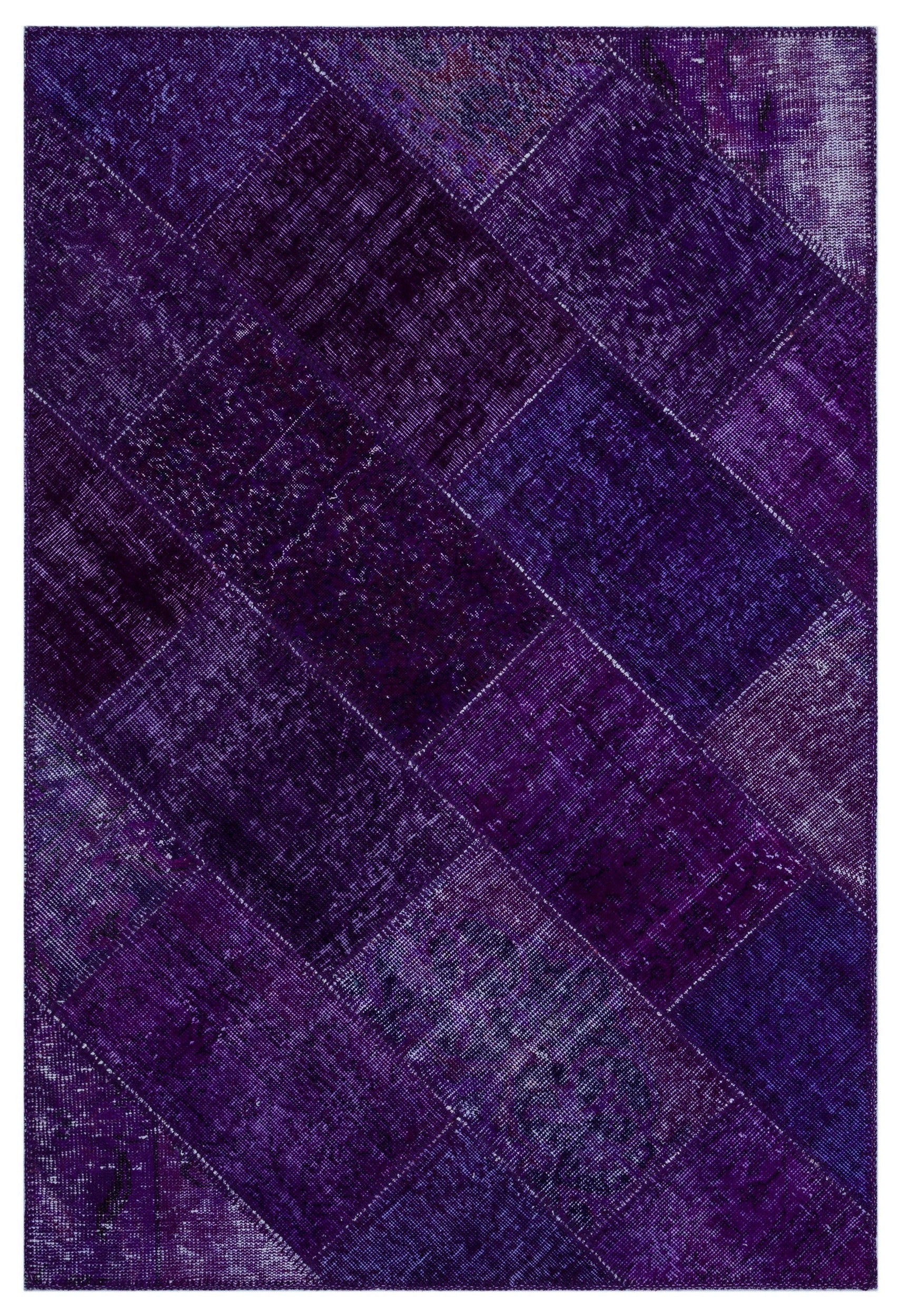 Iskece 26730 Purple Patchwork Wool Handmade Area Rug 3'11" x 5'11"