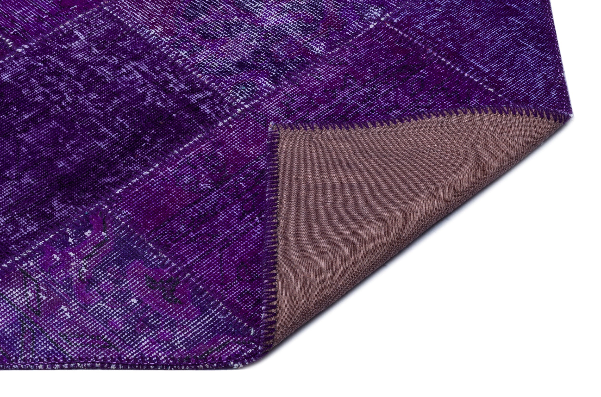 Iskece 26730 Purple Patchwork Wool Handmade Area Rug 3'11" x 5'11"