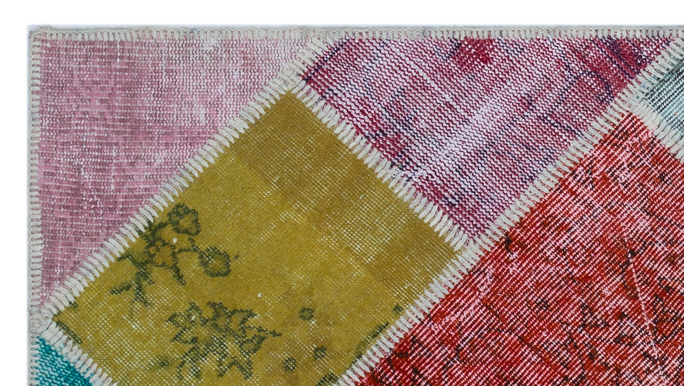 Iskece 26733 Beige Patchwork Wool Handmade Area Rug 2'9" x 5'0"