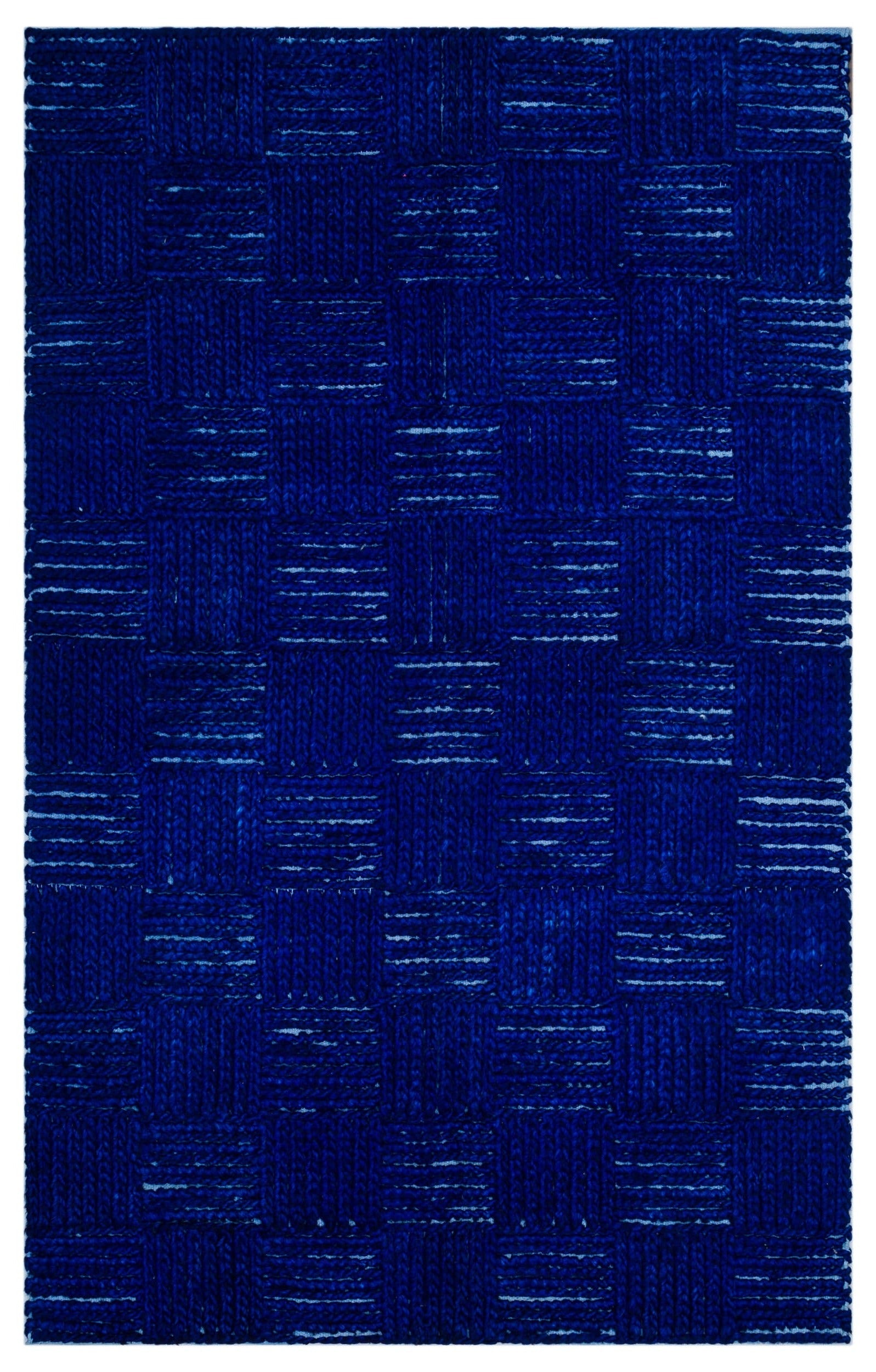 Girit Blue Striped Wool Handmade Area Rug 4'0" x 6'5"