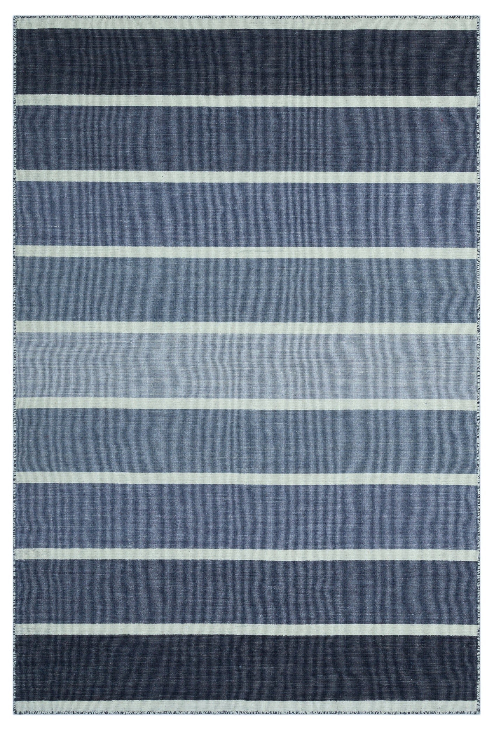 Girit Blue Striped Wool Handmade Area Rug 4'0" x 6'0"