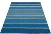 Girit Blue Striped Wool Handmade Area Rug 4'0" x 5'10"