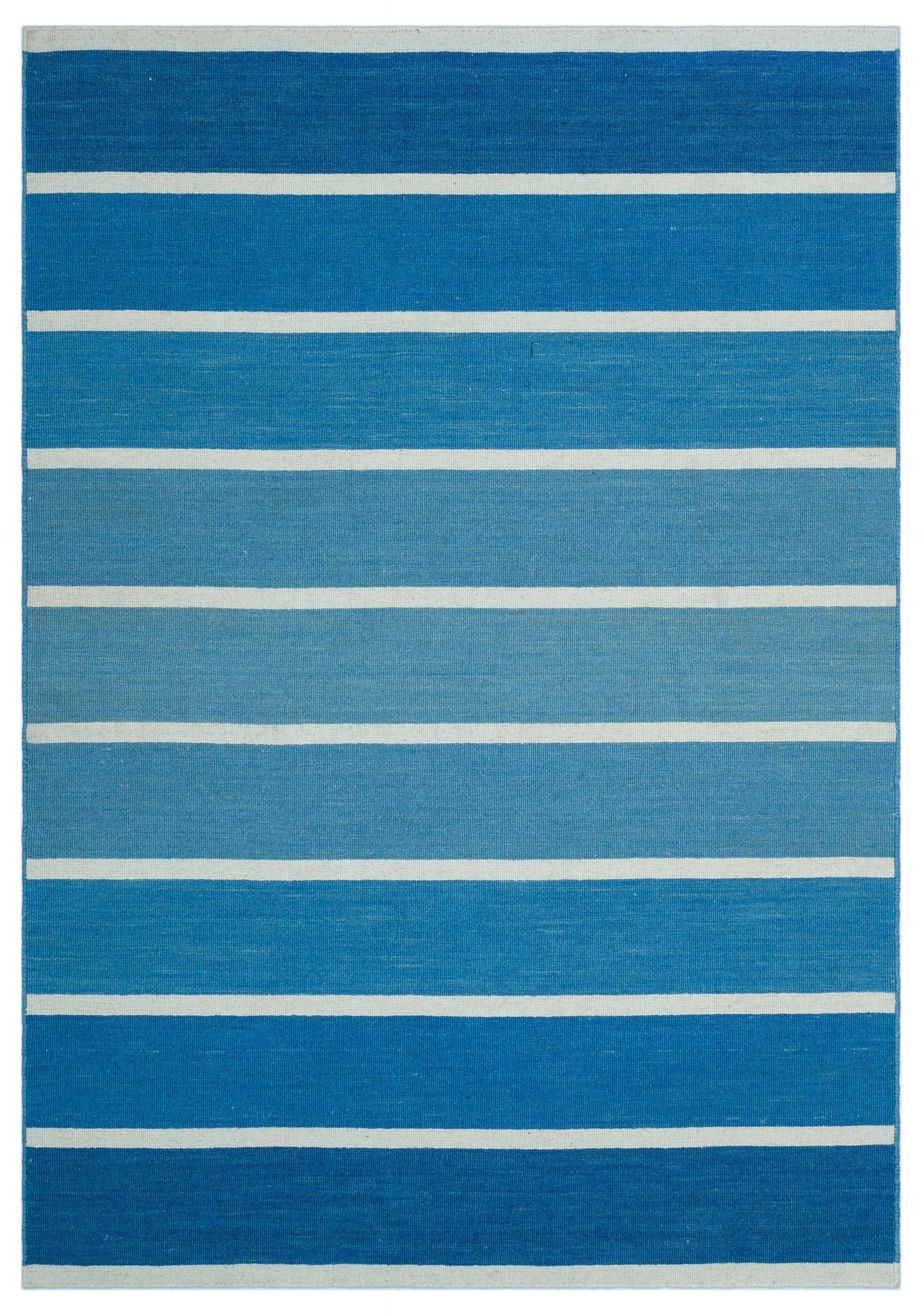 Girit Blue Striped Wool Handmade Area Rug 4'0" x 5'10"