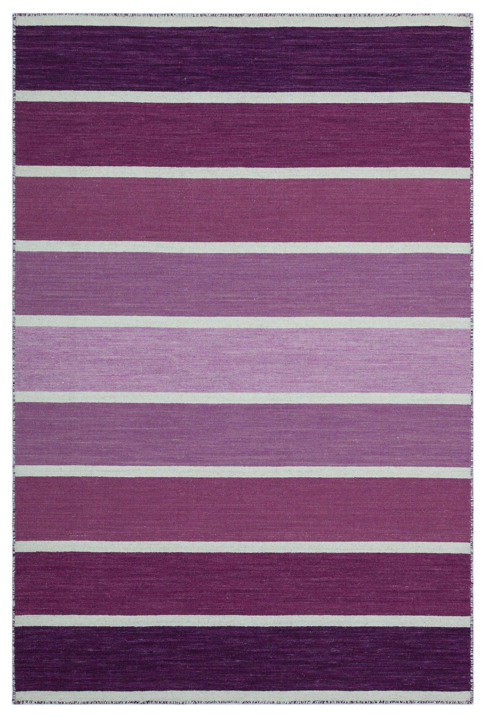 Girit 26752 Purple Striped Wool Handmade Area Rug 4'0" x 6'0"