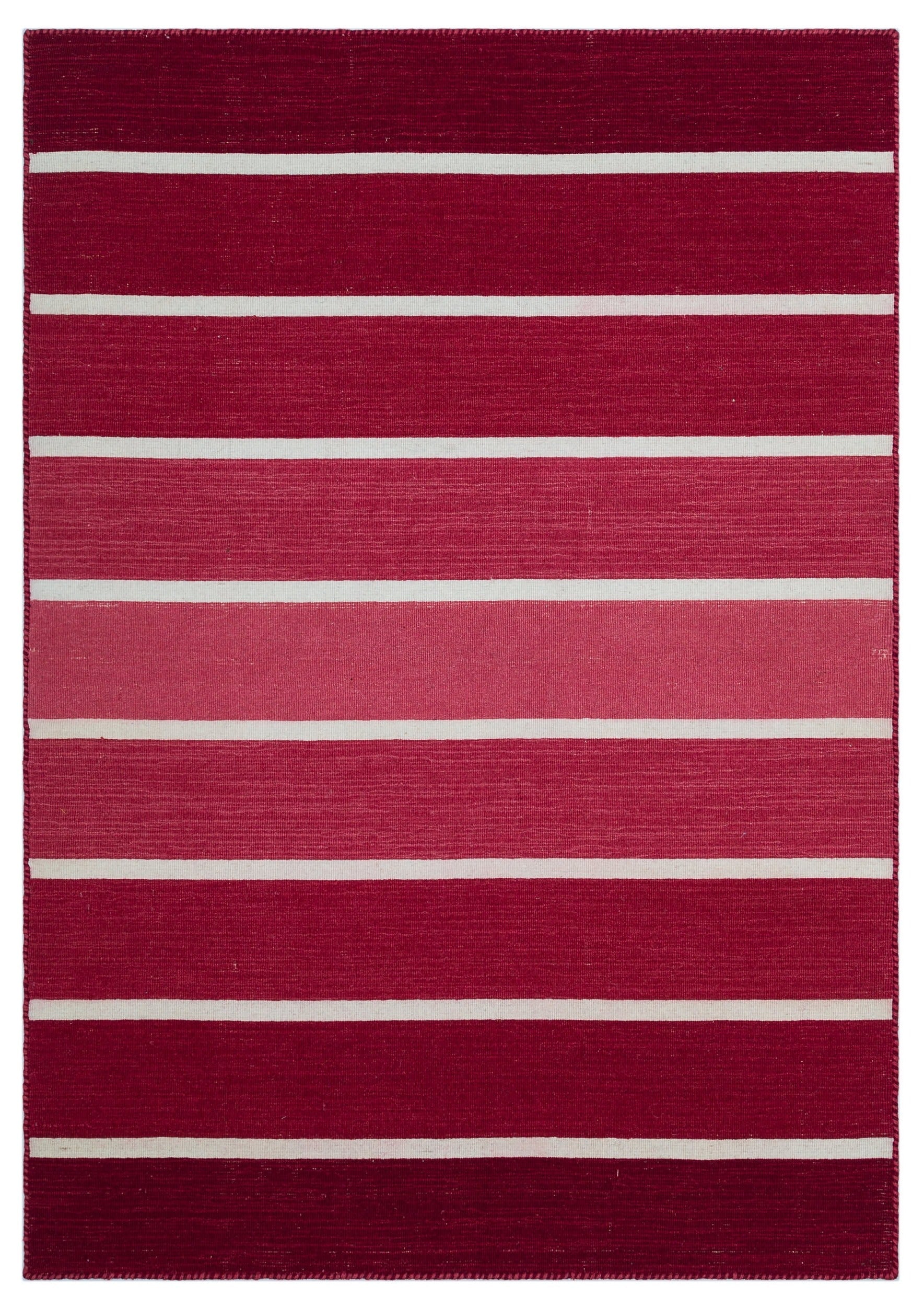 Girit Red Striped Wool Handmade Area Rug 4'0" x 5'9"