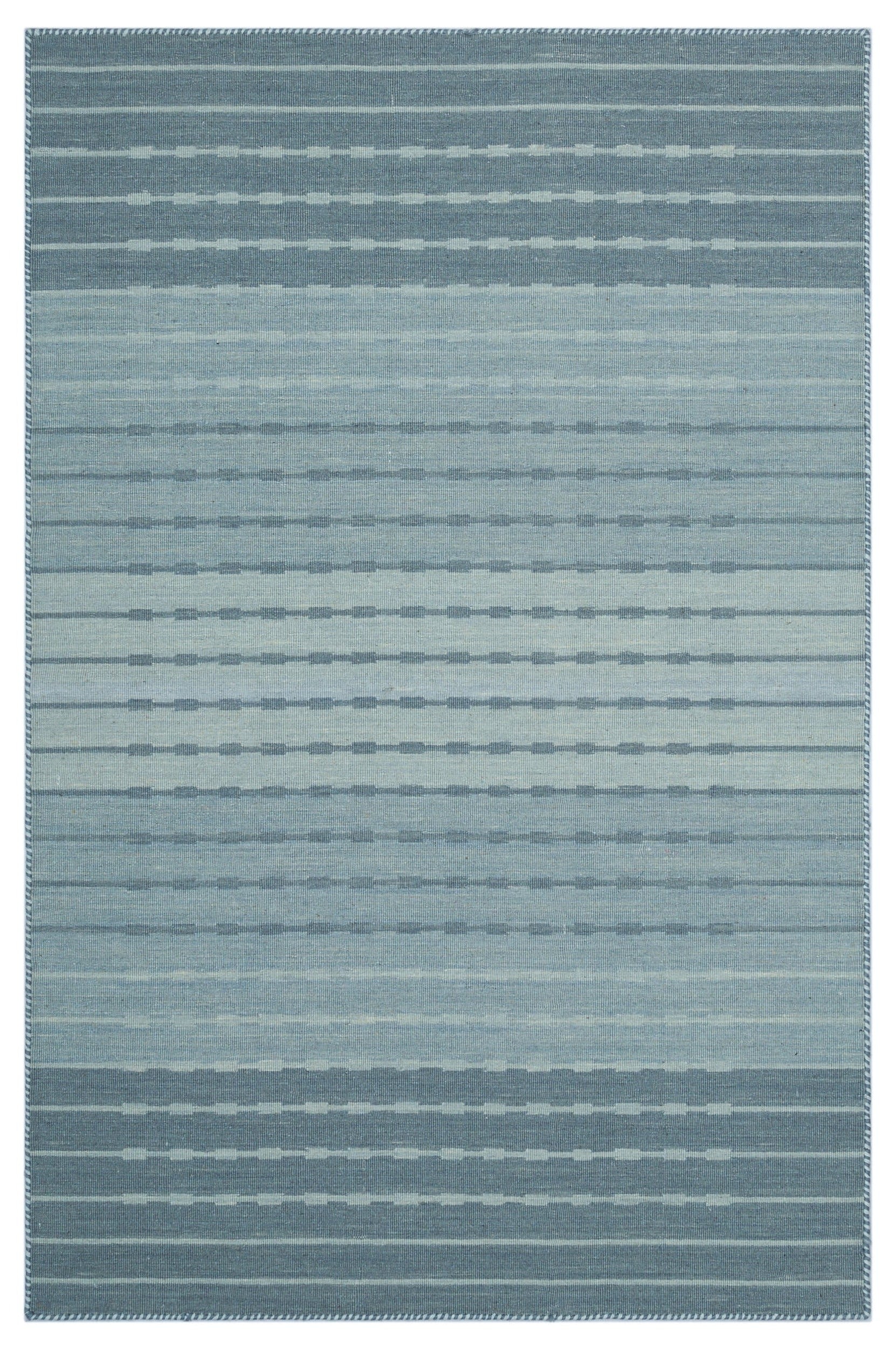 Girit Blue Striped Wool Handmade Area Rug 4'0" x 6'2"