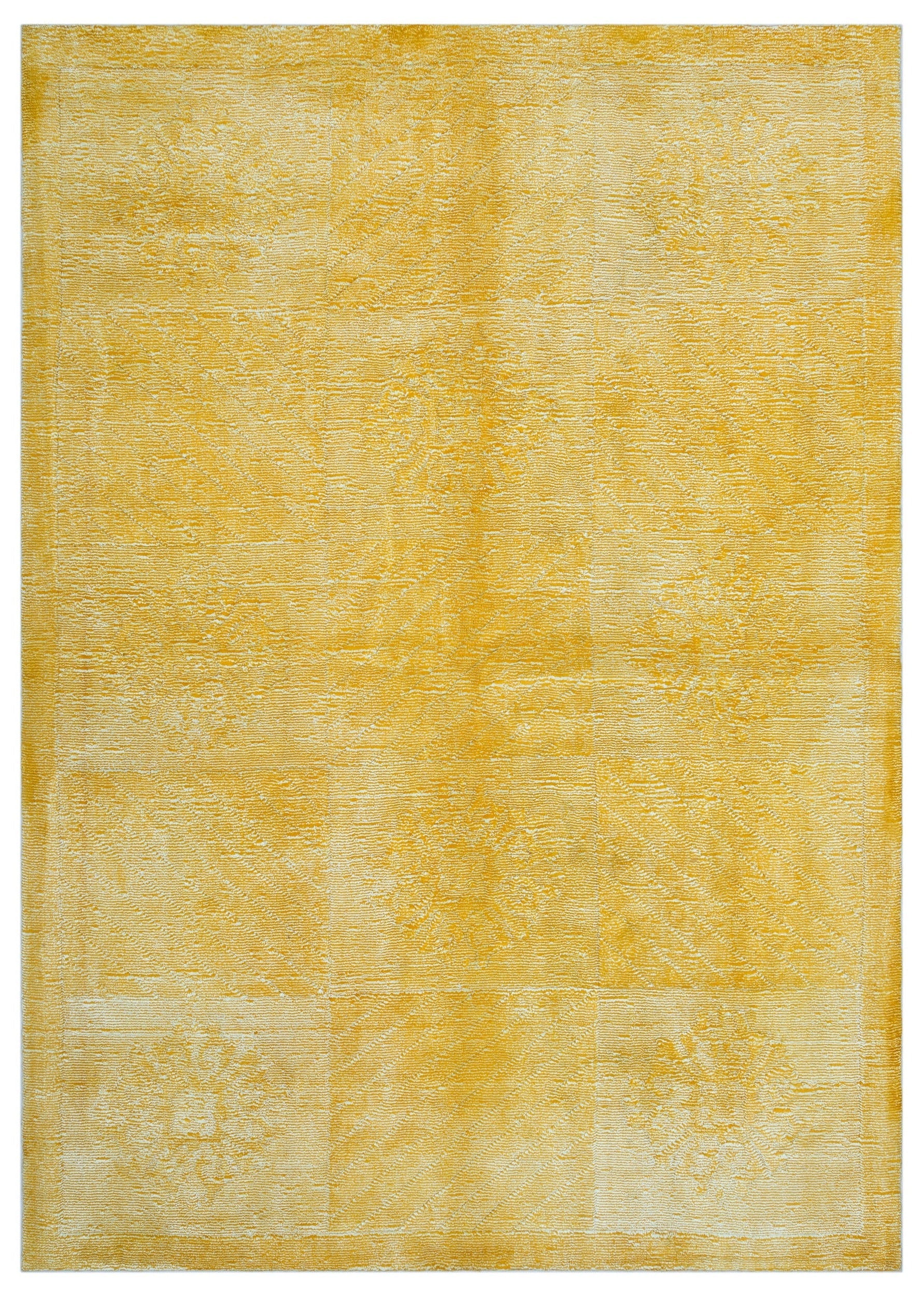 Girit Yellow Striped Wool Handmade Area Rug 5'3" x 7'5"