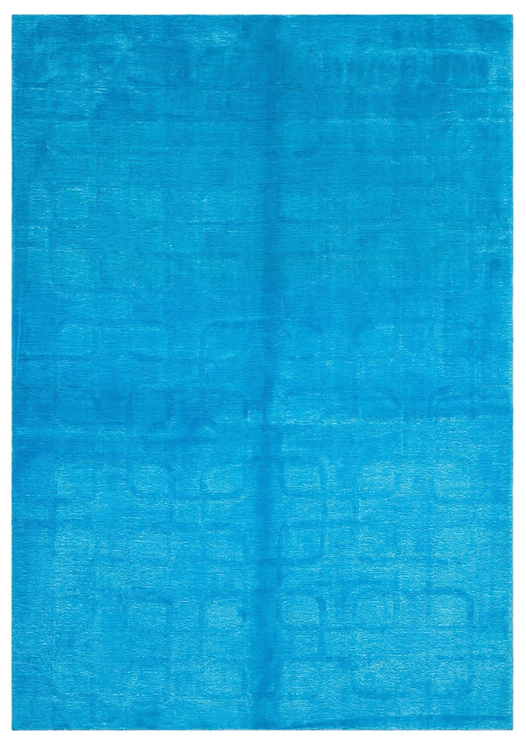 Girit Turquoise Striped Wool Handmade Area Rug 5'3" x 7'5"