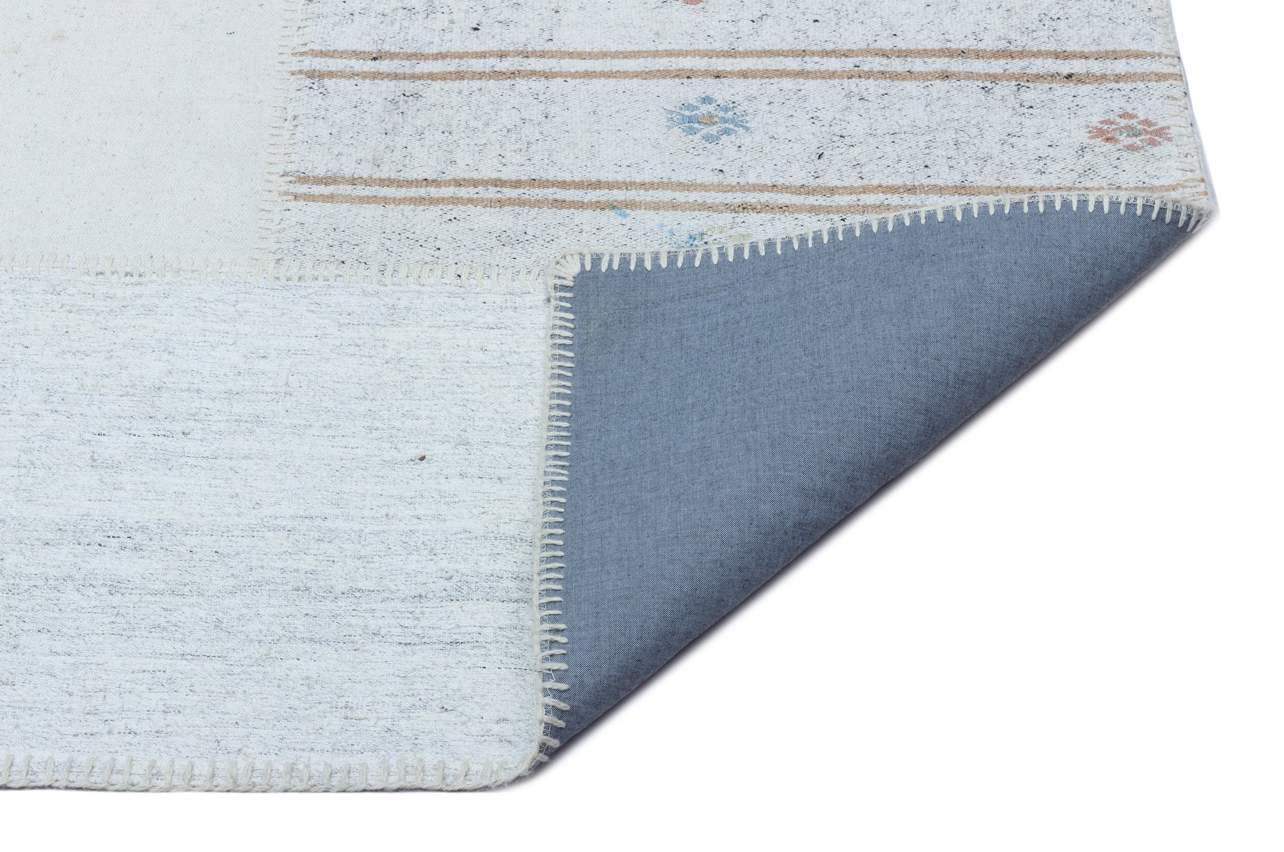 Teselya Beige Striped Wool Handmade Area Rug 5'3" x 7'3"