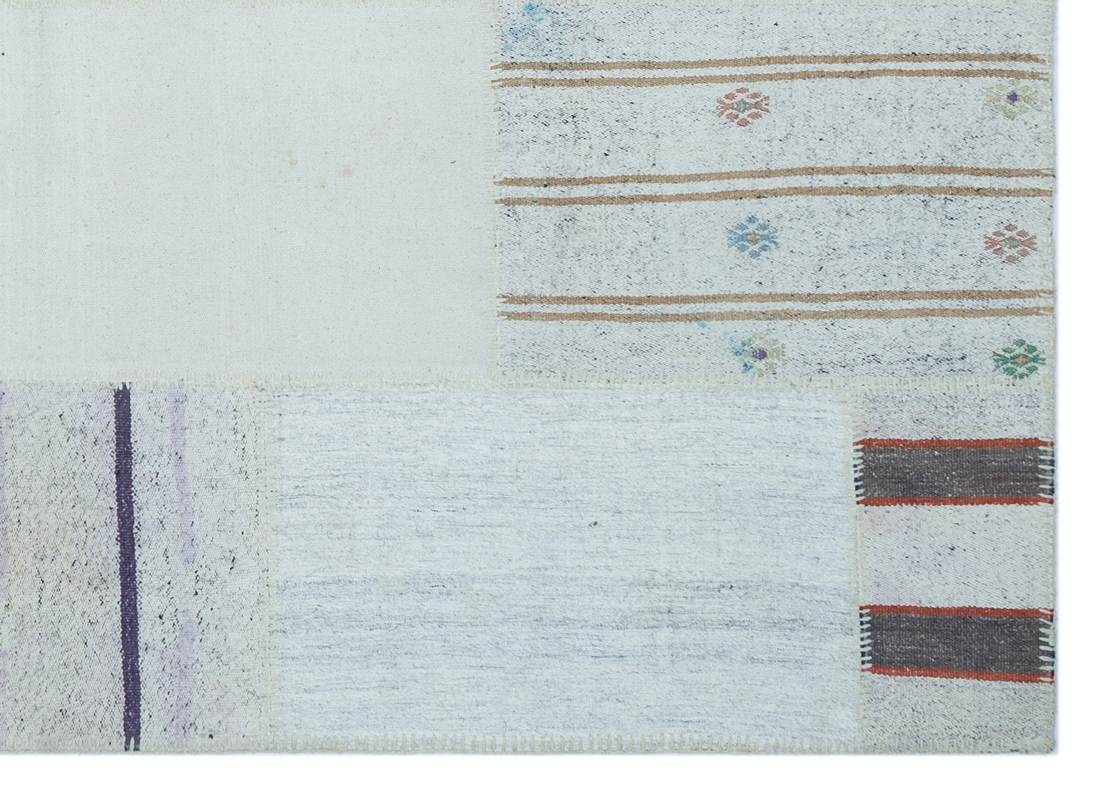 Teselya Beige Striped Wool Handmade Area Rug 5'3" x 7'3"
