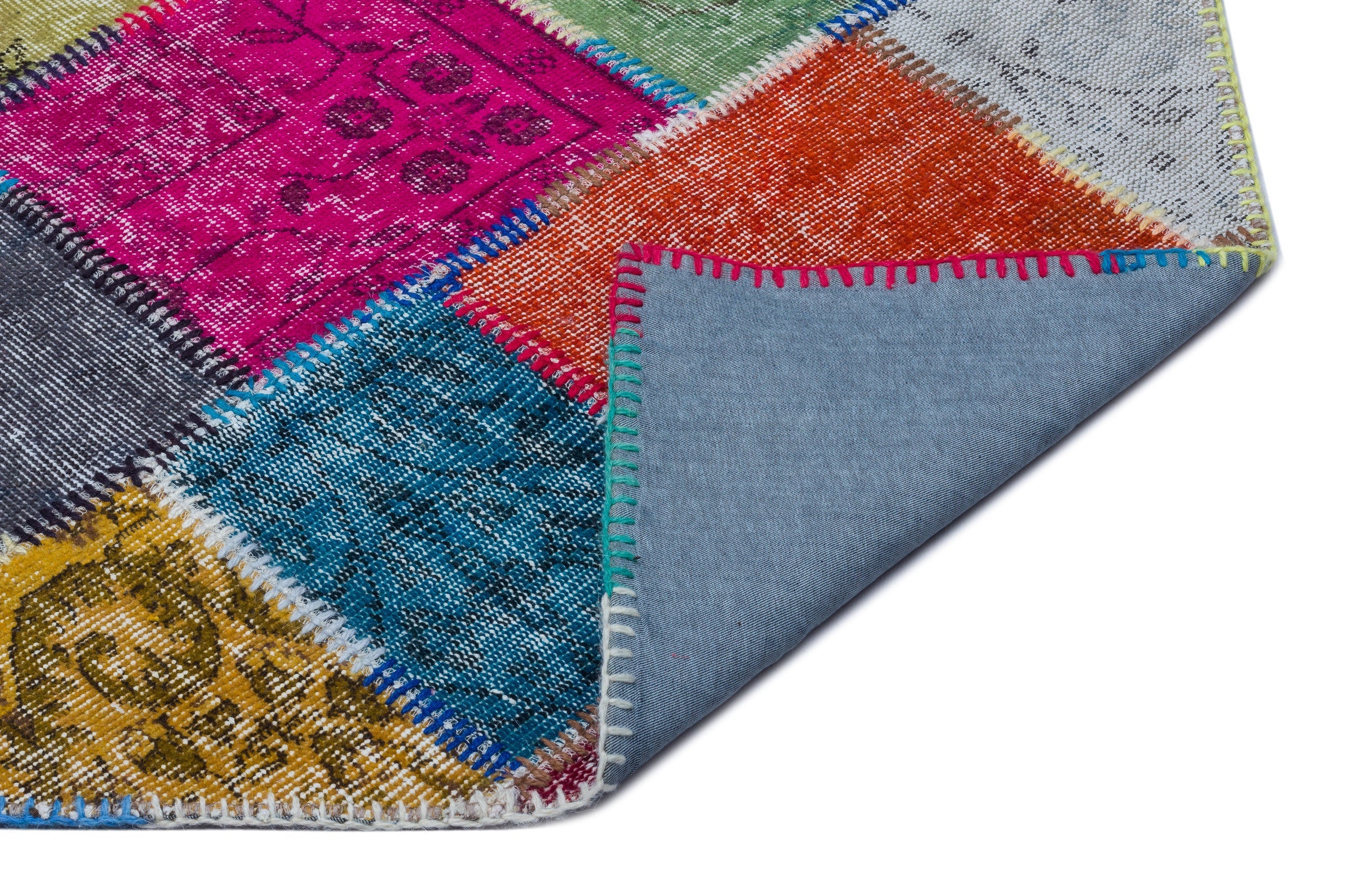 Iskece 26791 Beige Patchwork Wool Handmade Area Rug 6'4" x 9'5"