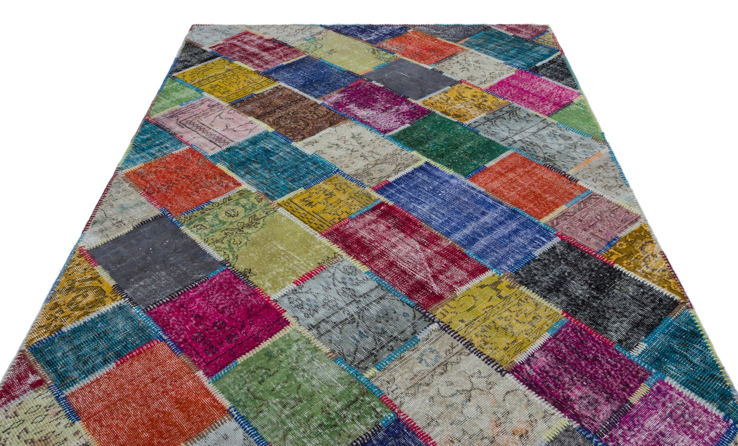 Iskece 26791 Beige Patchwork Wool Handmade Area Rug 6'4" x 9'5"