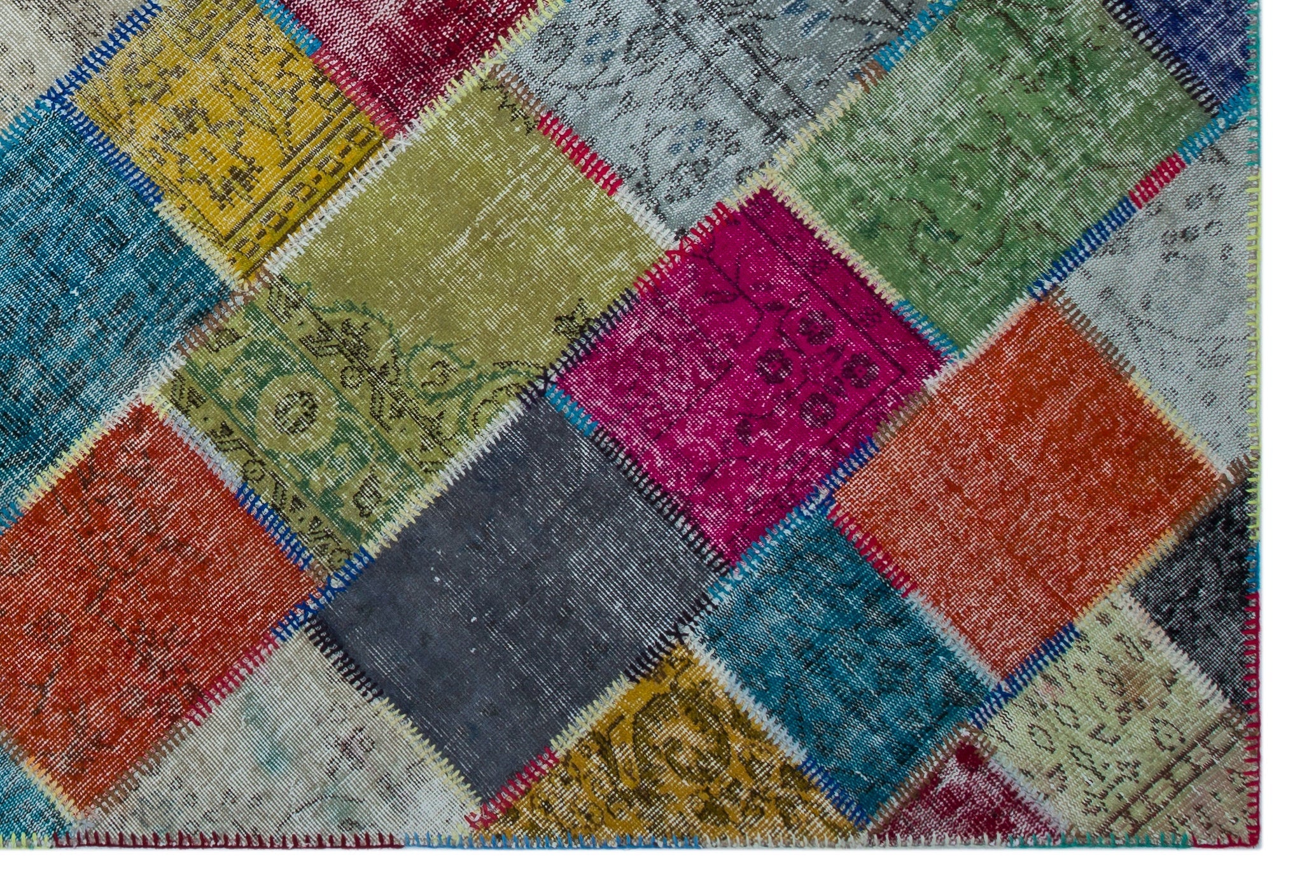 Iskece 26791 Beige Patchwork Wool Handmade Area Rug 6'4" x 9'5"