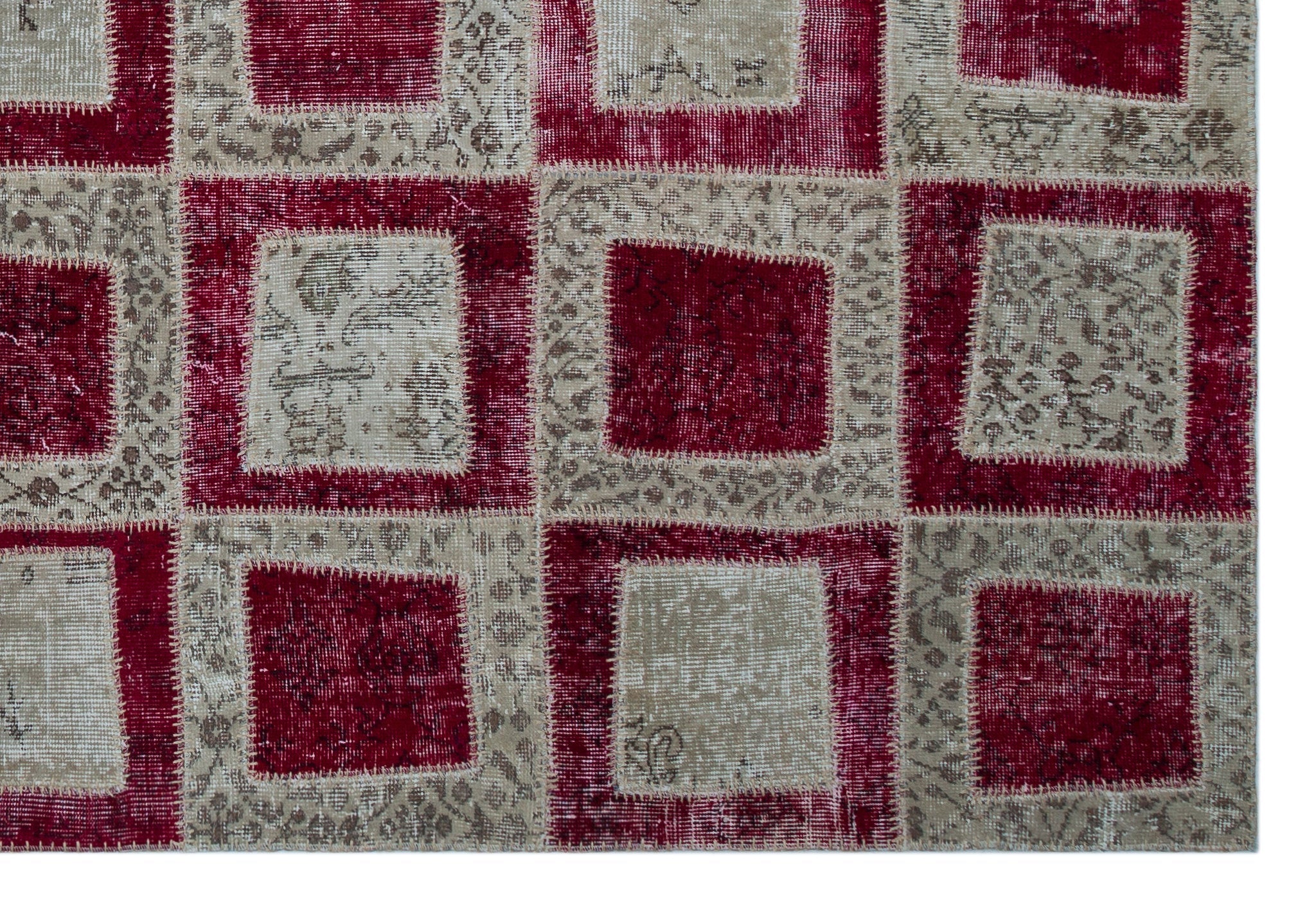 Iskece Red Vintage Wool Handmade Area Rug 6'2" x 9'5"