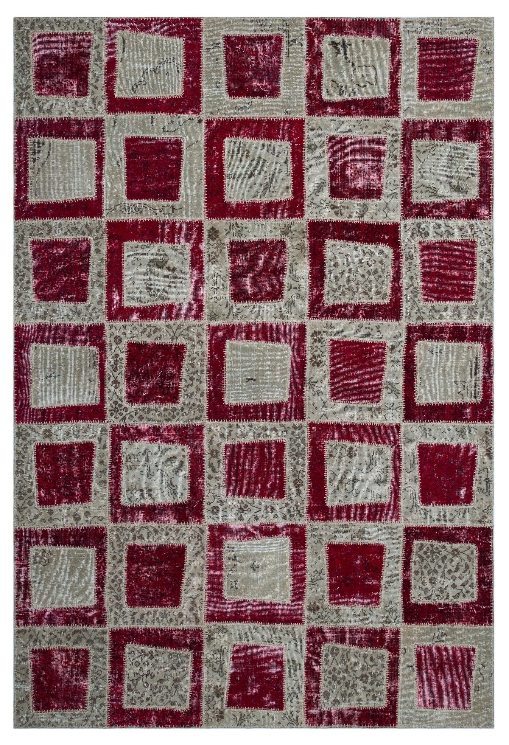 Iskece Red Vintage Wool Handmade Area Rug 6'2" x 9'5"
