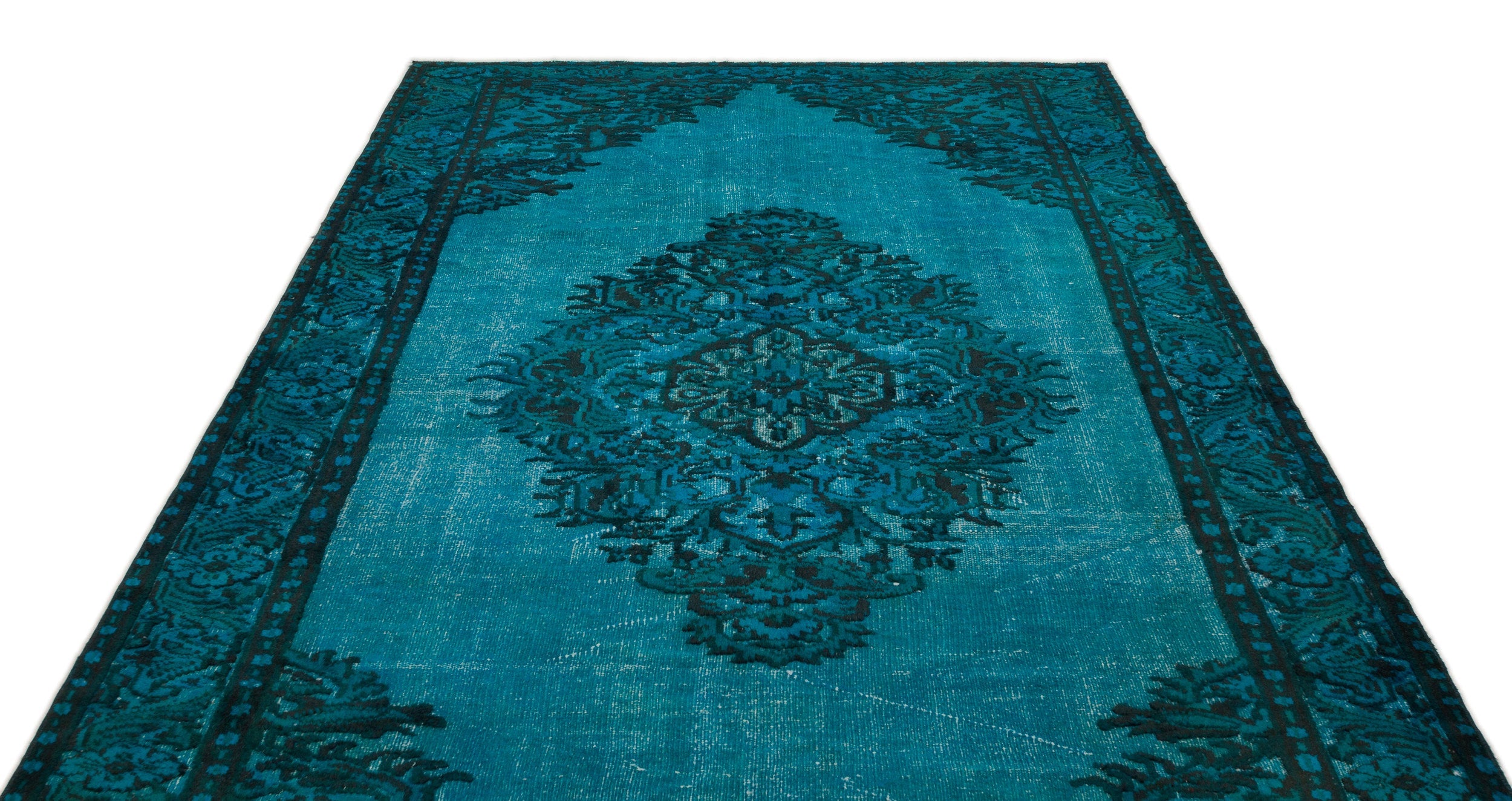 Purplea Turquoise Vintage Wool Handmade Area Rug 5'10" x 9'5"