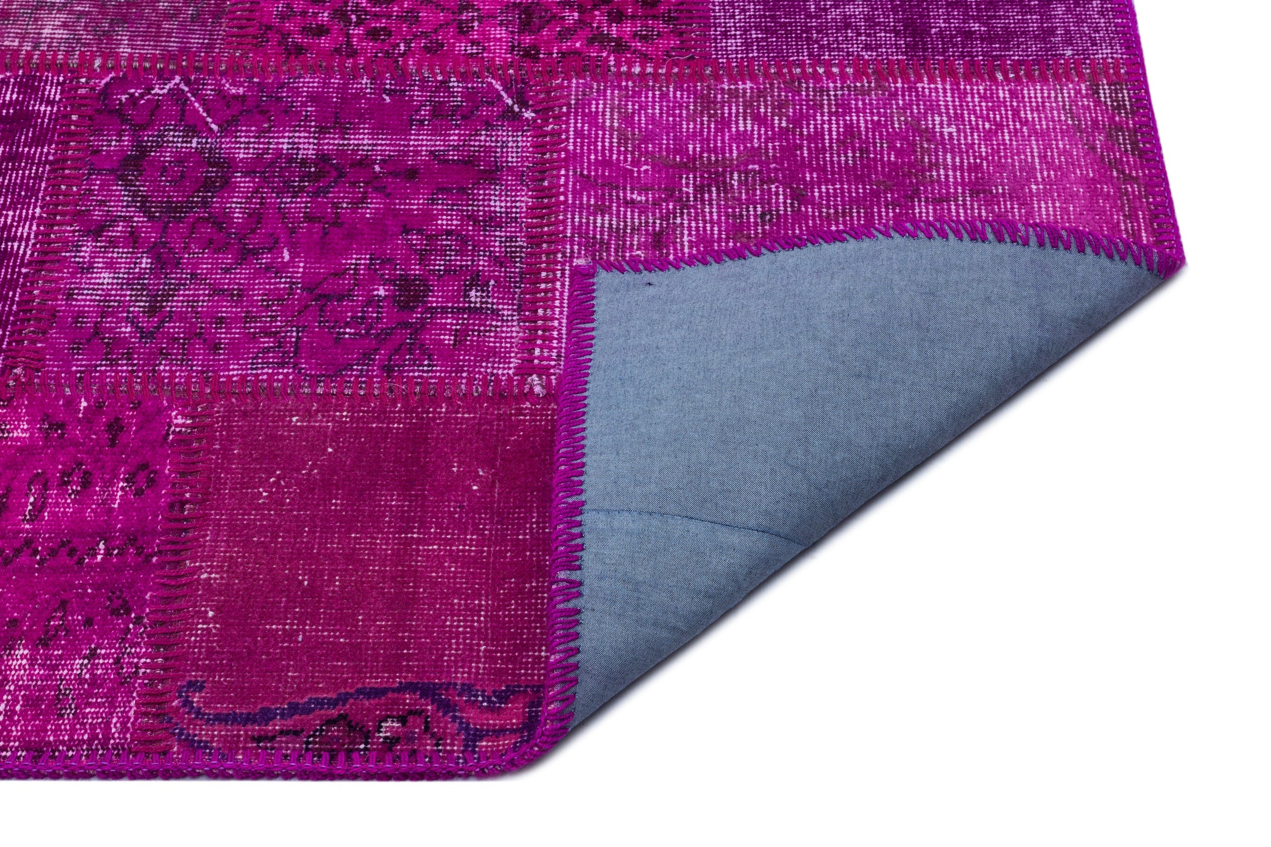 Iskece 26827 Pink Patchwork Wool Handmade Area Rug 3'11" x 5'11"