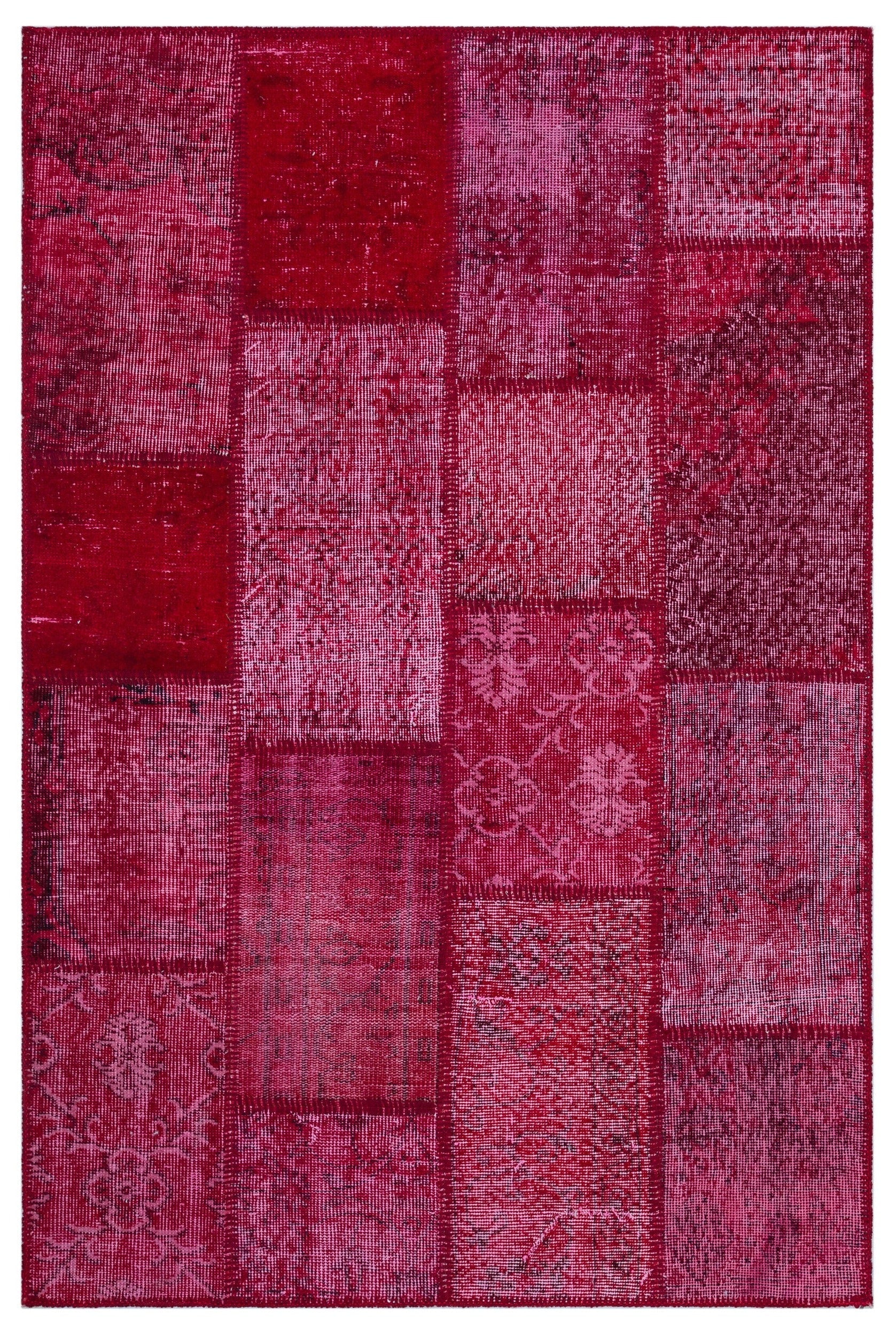 Iskece 26830 Red Patchwork Wool Handmade Area Rug 3'11" x 5'11"